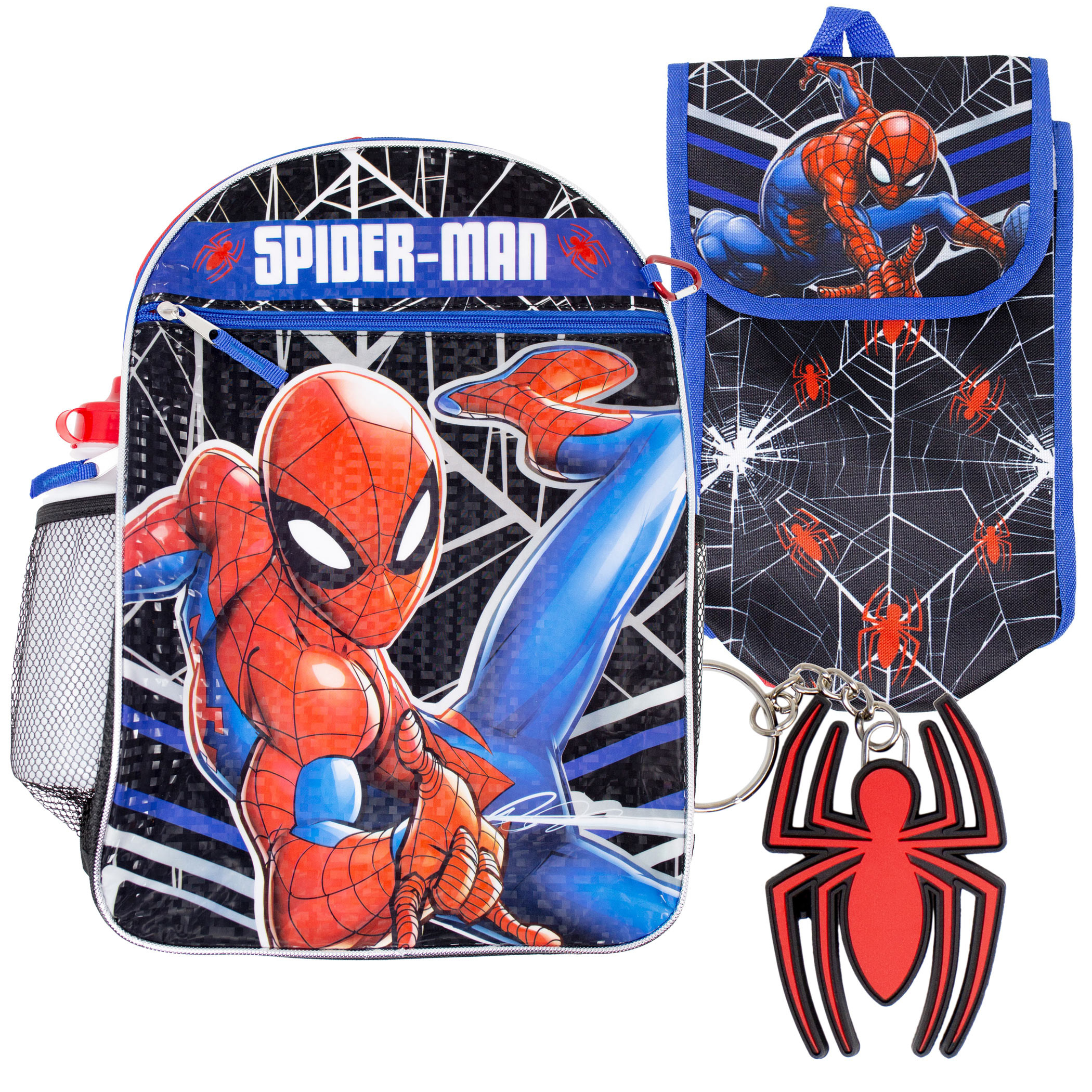 Spider-Man Backpack  Lunch Bag  Water Bottle 5-Piece Combo Set, Red