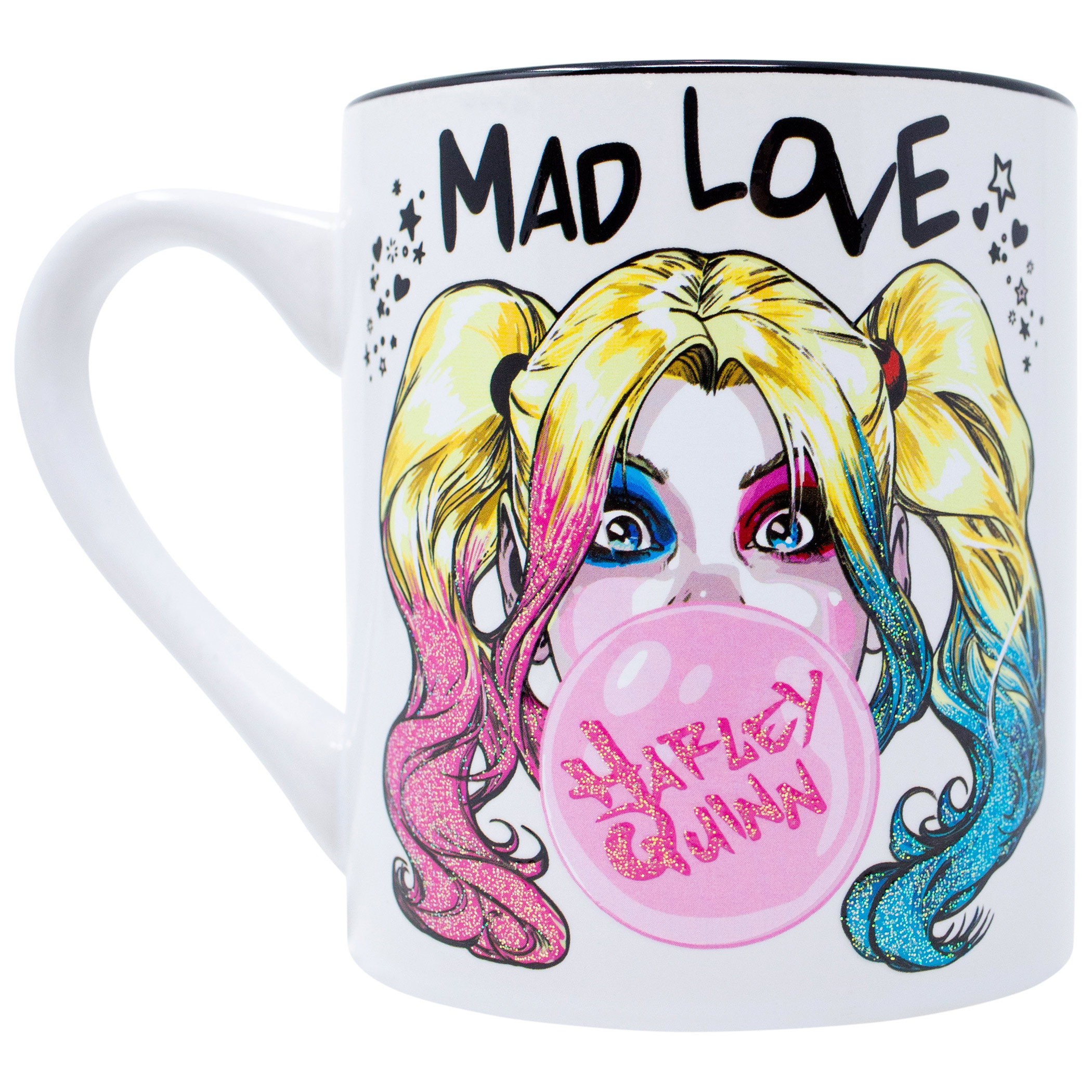 Harley Quinn Mad Love Bubble Gum 14oz Glitter Ceramic Mug, Multi-Color