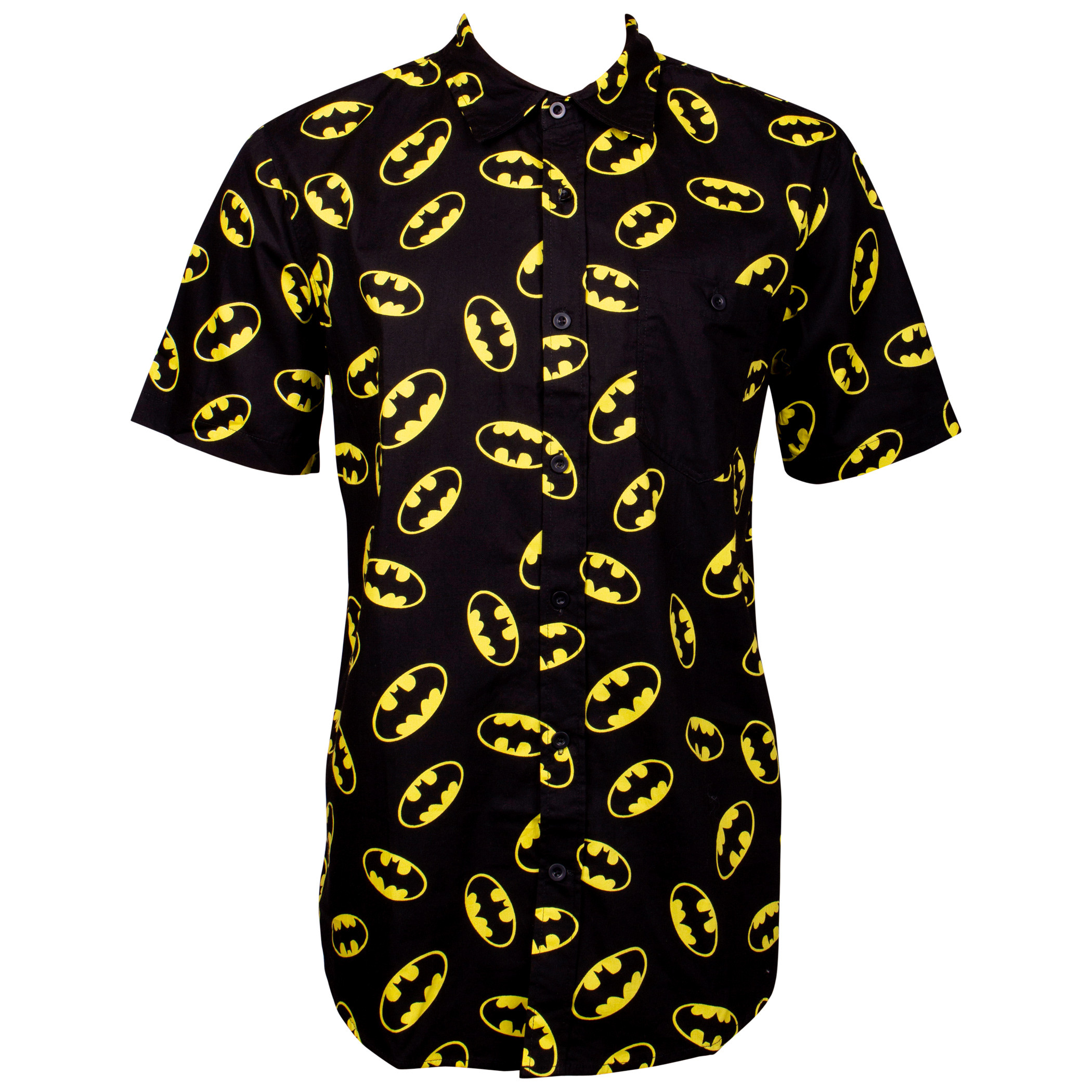 Batman All Over Logo Men's Woven Button Down Shirt, Black