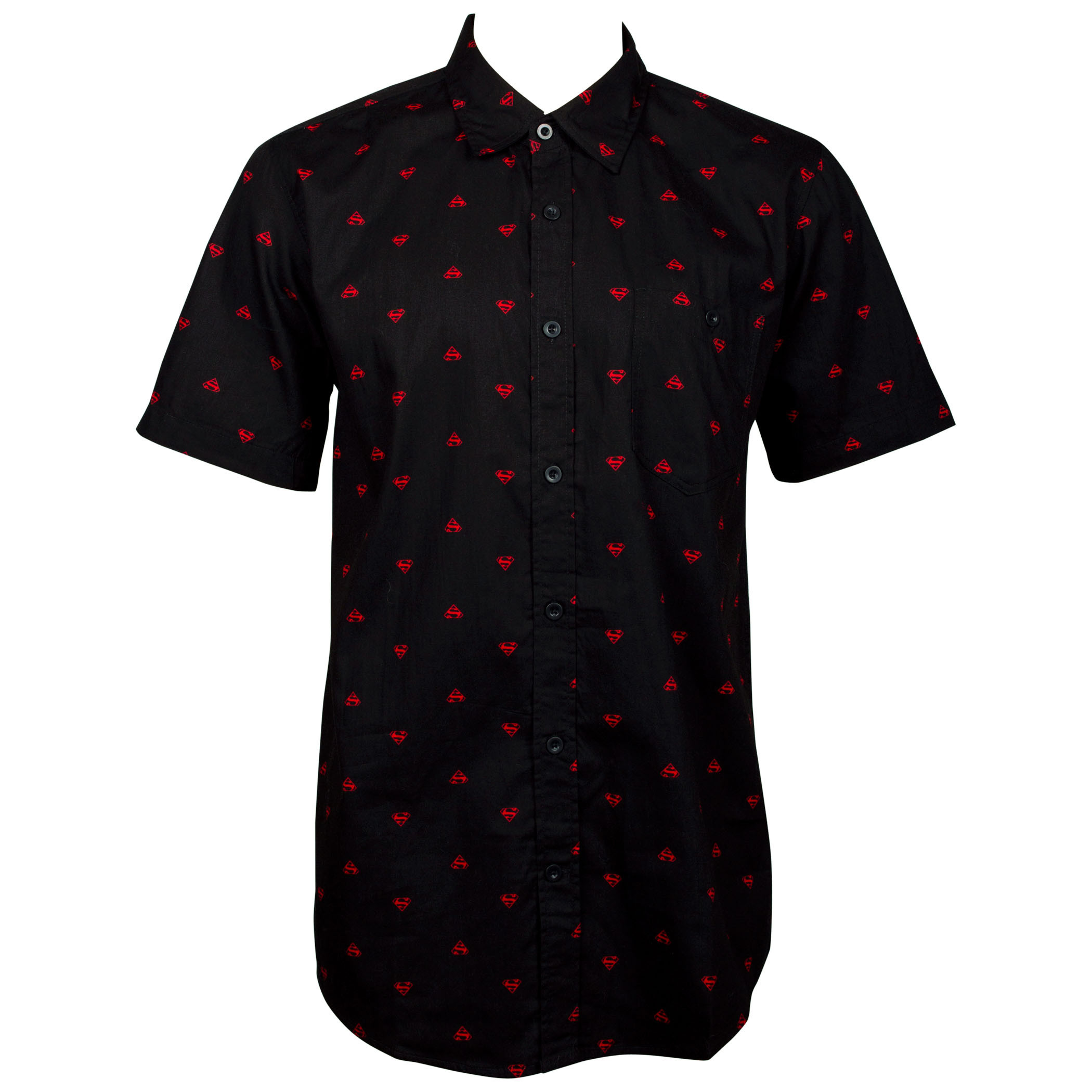 Superman All Over Logo Men's Woven Black Button Down Shirt, Black