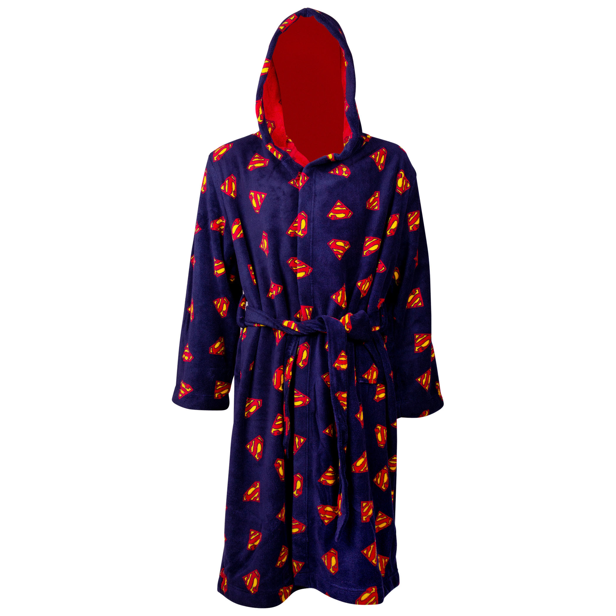 Superman All Over Symbol Blue and Red Reversible Robe, Blue