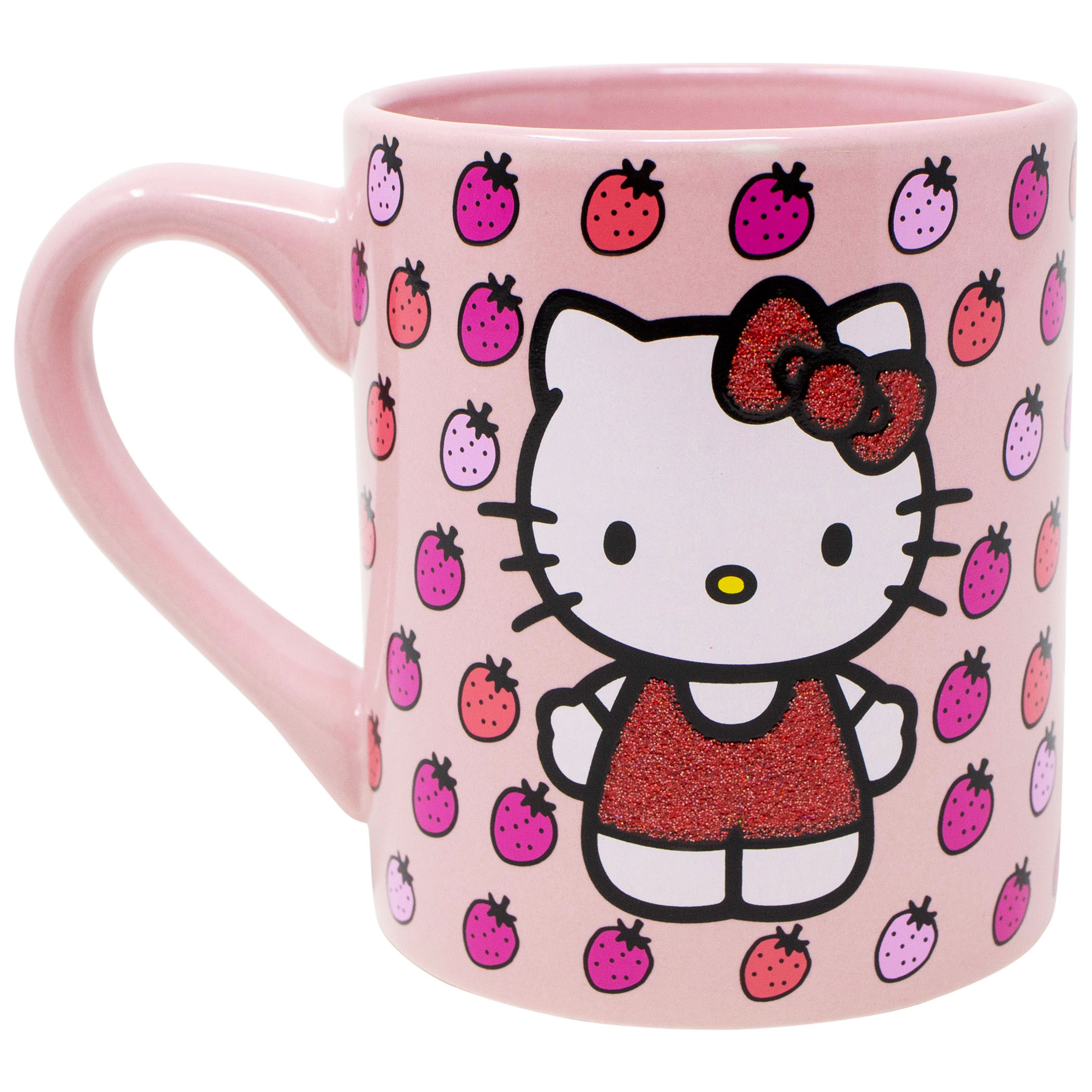 Hello Kitty Strawberries 14oz Glitter Ceramic Mug, Pink
