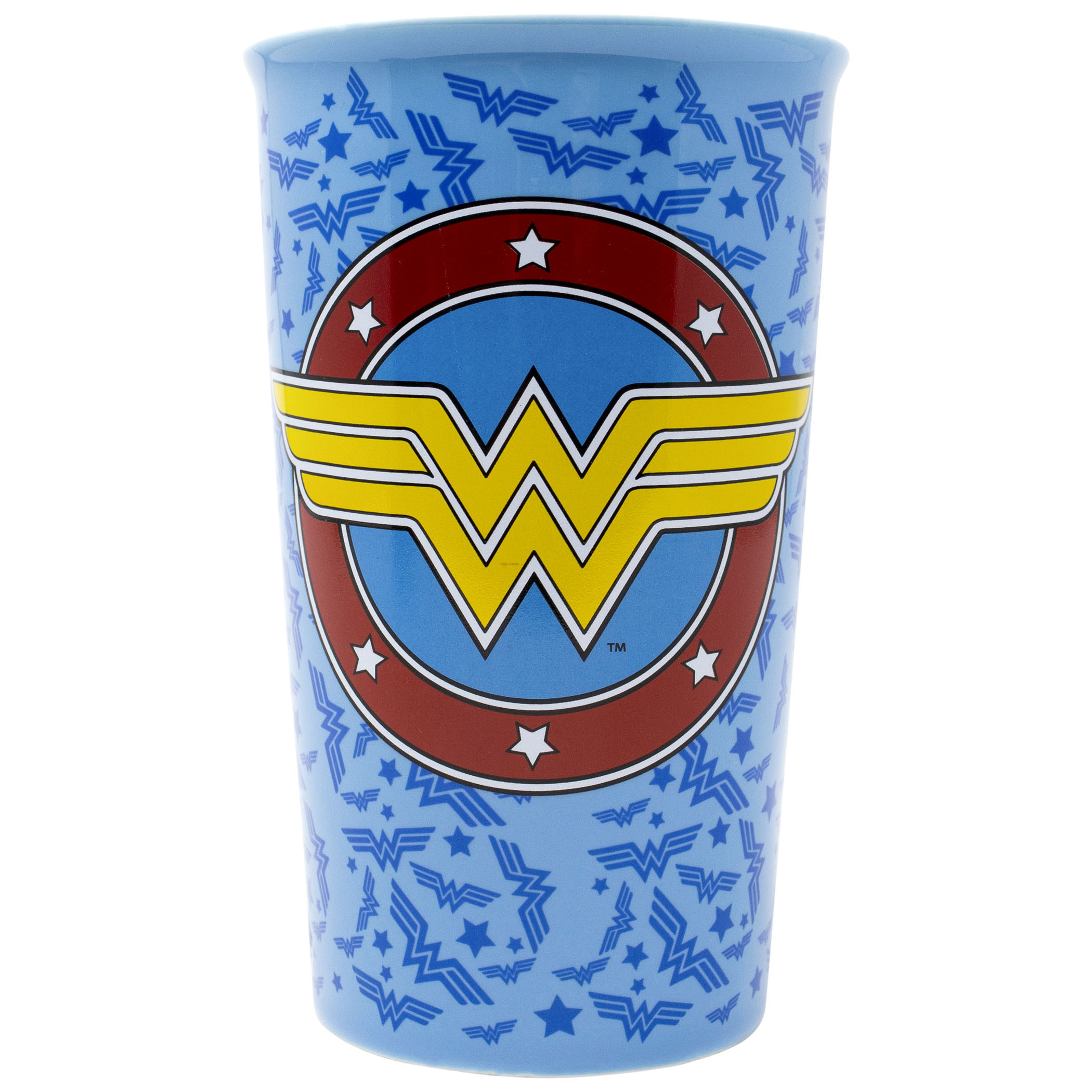 Wonder Woman Logo Tossed 16oz Ceramic Travel Mug, Blue