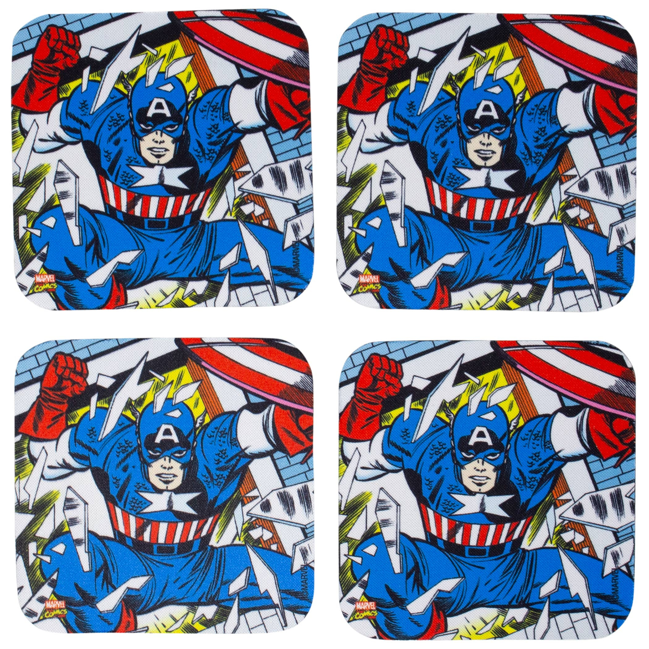 Marvel Captain America 4-Piece Neoprene Coaster Set, Blue