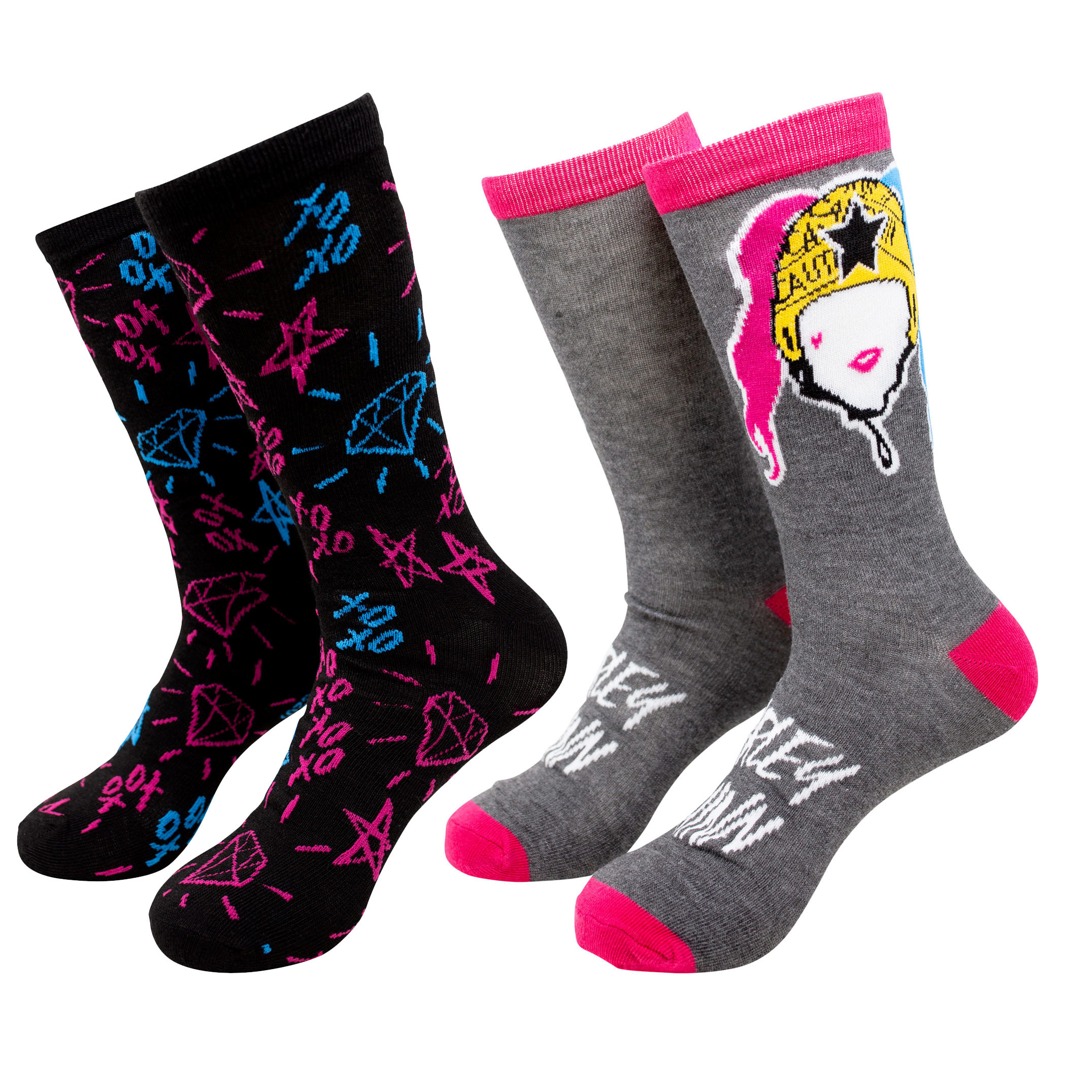 Harley Quinn Birds of Prey 2 Pack Socks, Grey