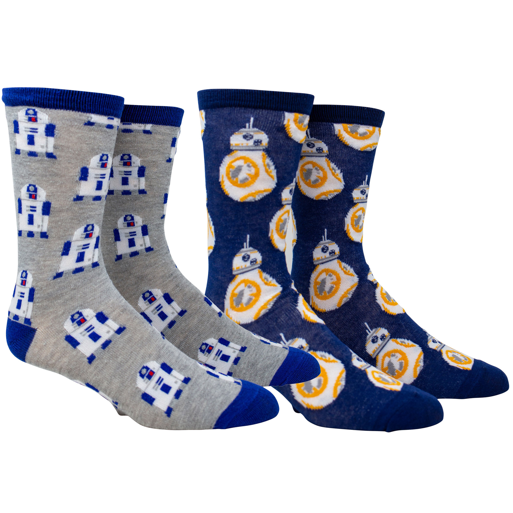 Star Wars R2-D2 and BB-8 All Over Print Crew Socks 2-Pack, Multi-Color