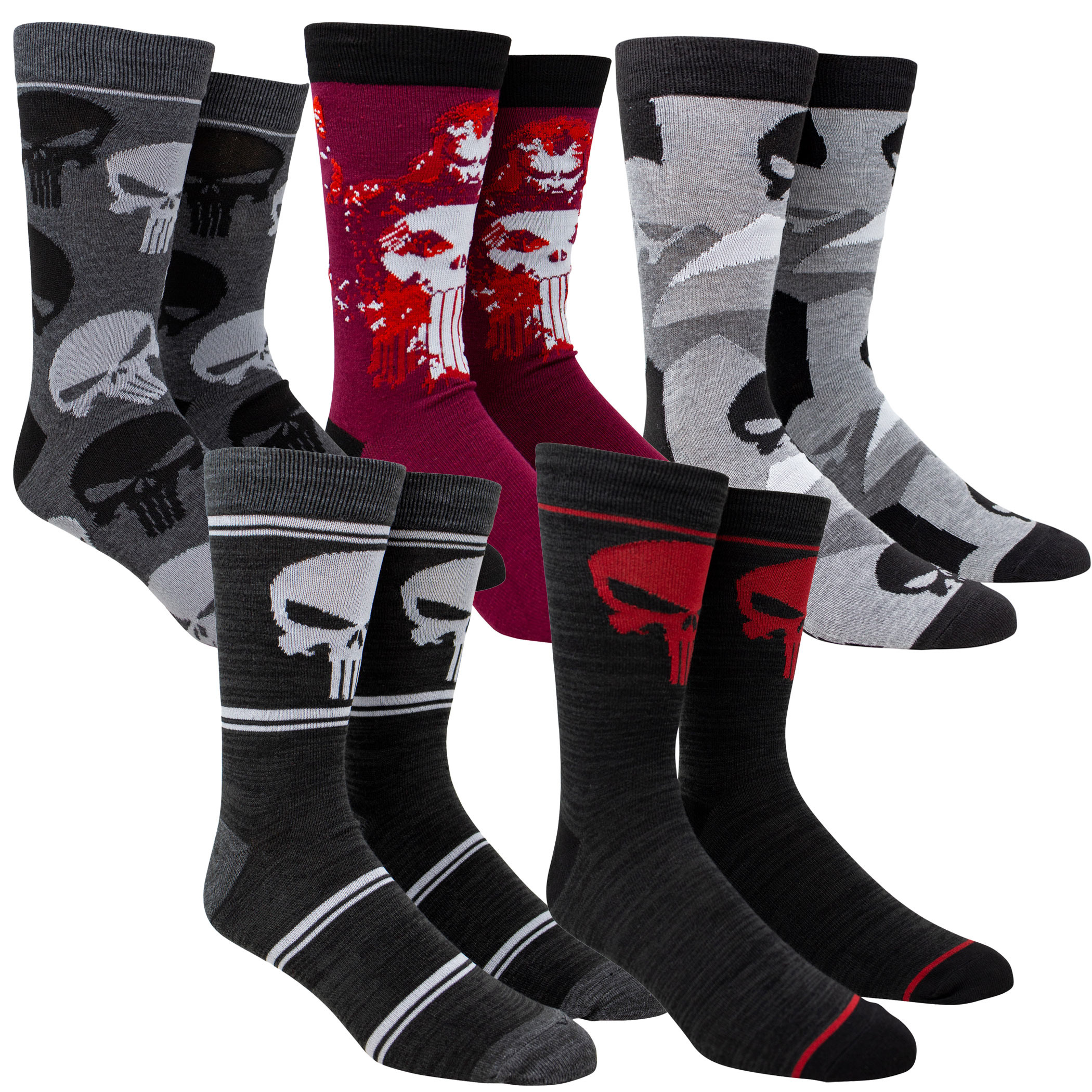 Marvel Punisher Men's Crew Socks 5-Pack, Multi-Color