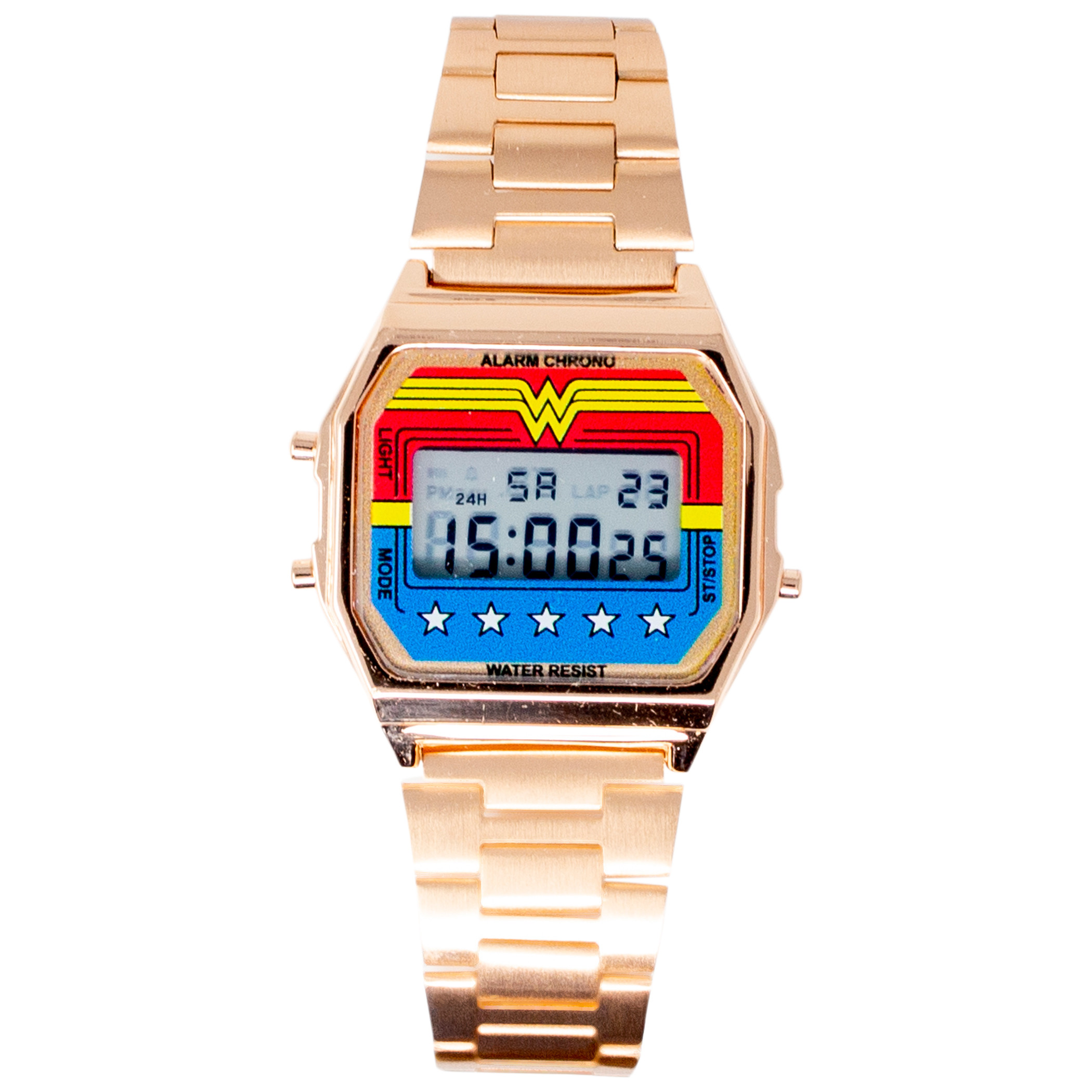Wonder Woman Digital Watch with Gold Alloy Band, Multi-Color