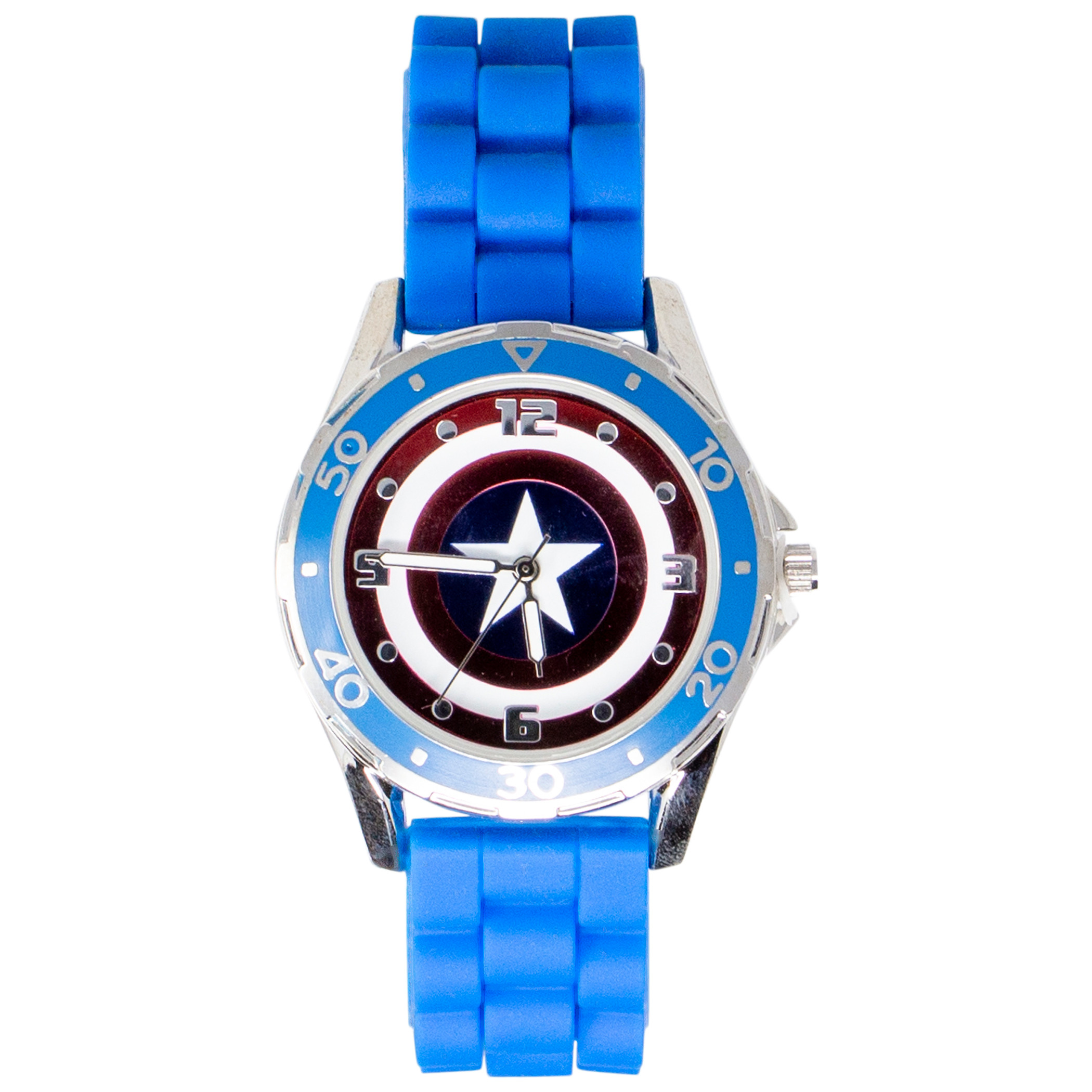 Captain America Shield Watch with Blue Rubber Band, Blue