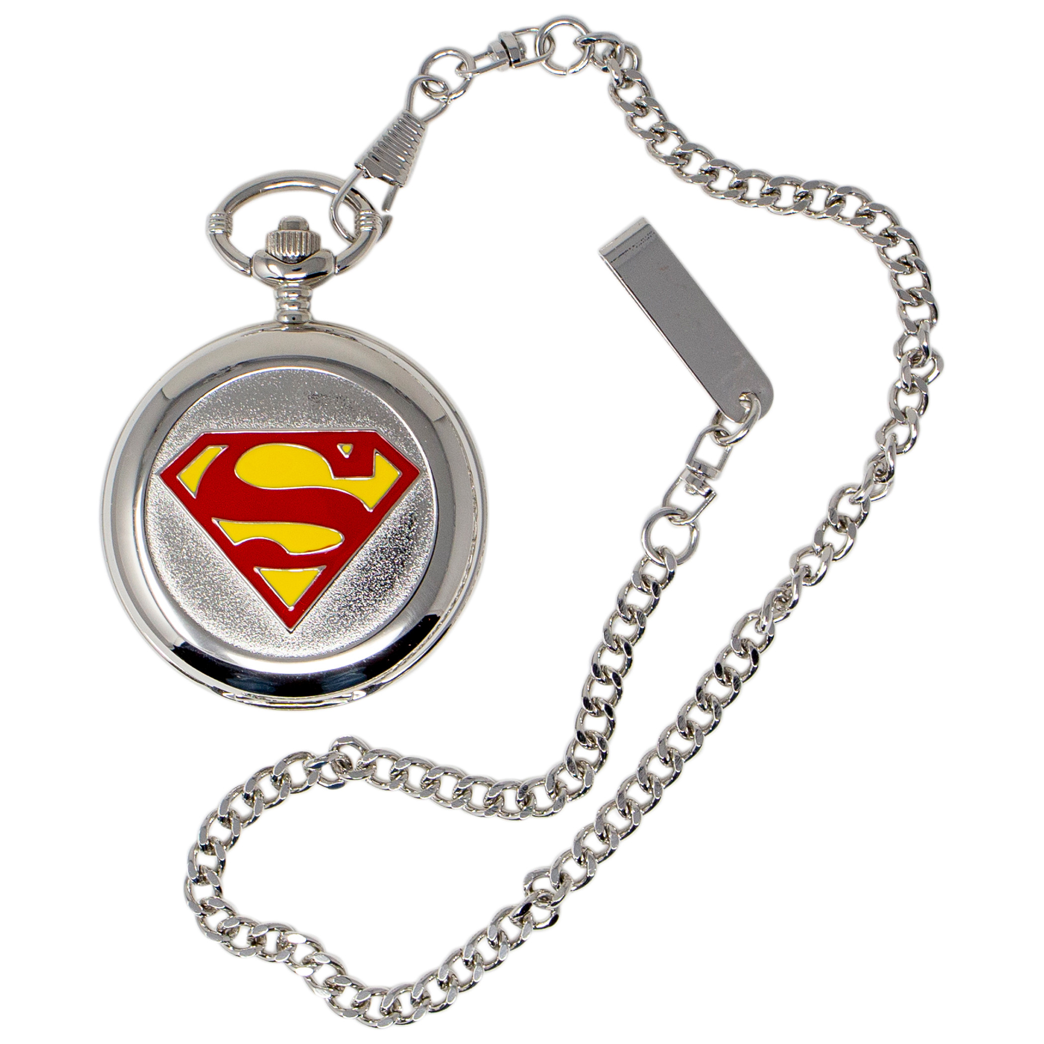 Superman Symbol Silver Pocket Watch, Silver