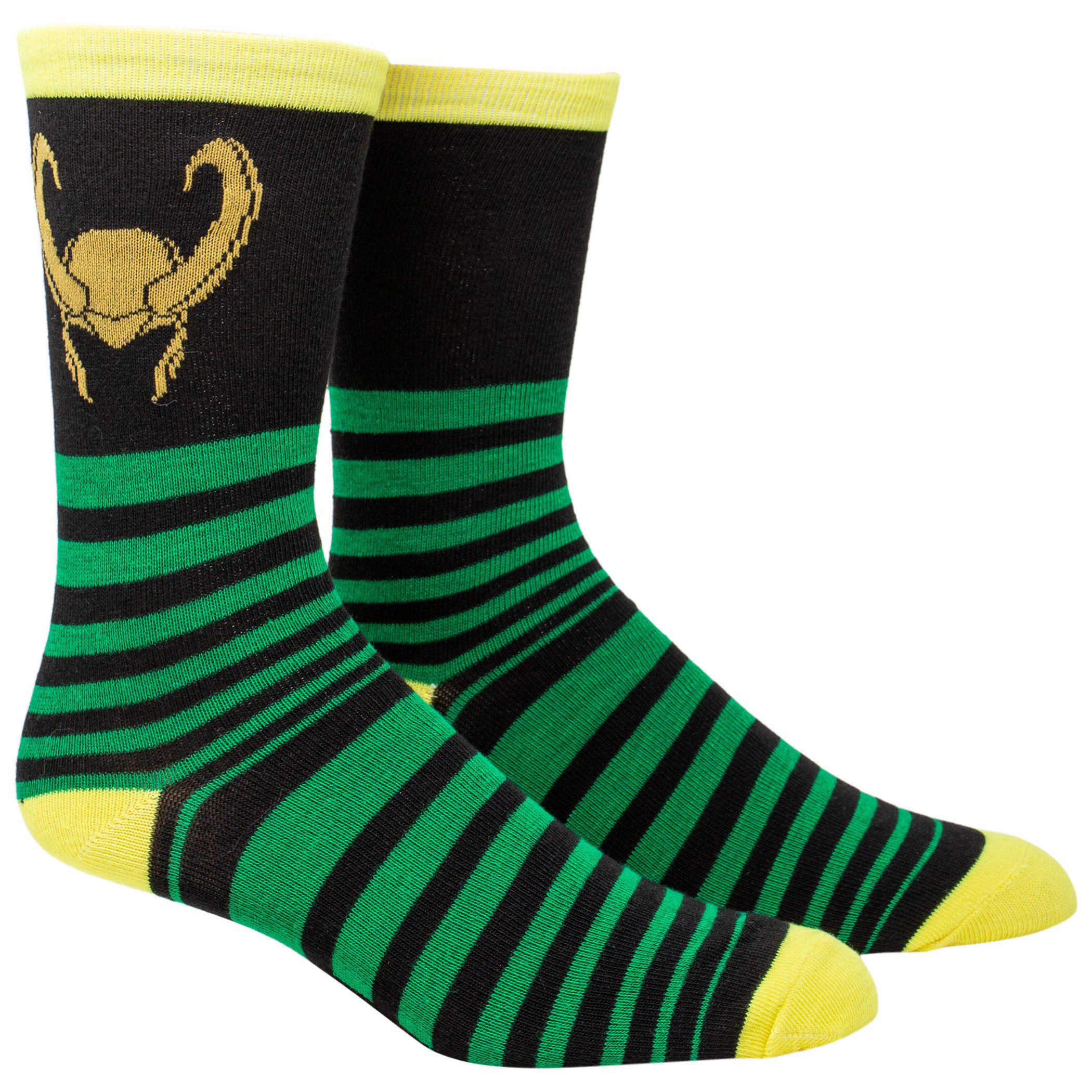 Loki Helmet Striped Crew Socks, Green
