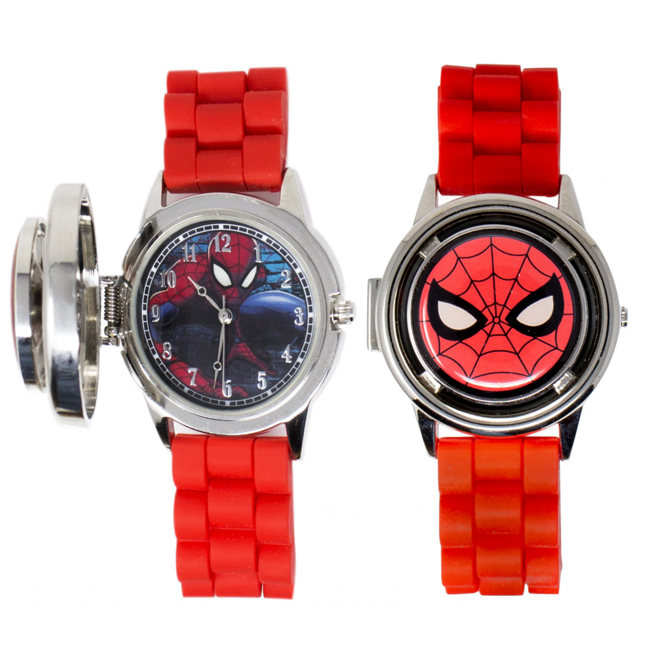 Spider-Man Mask Logo Watch with Spinning Cover, Red