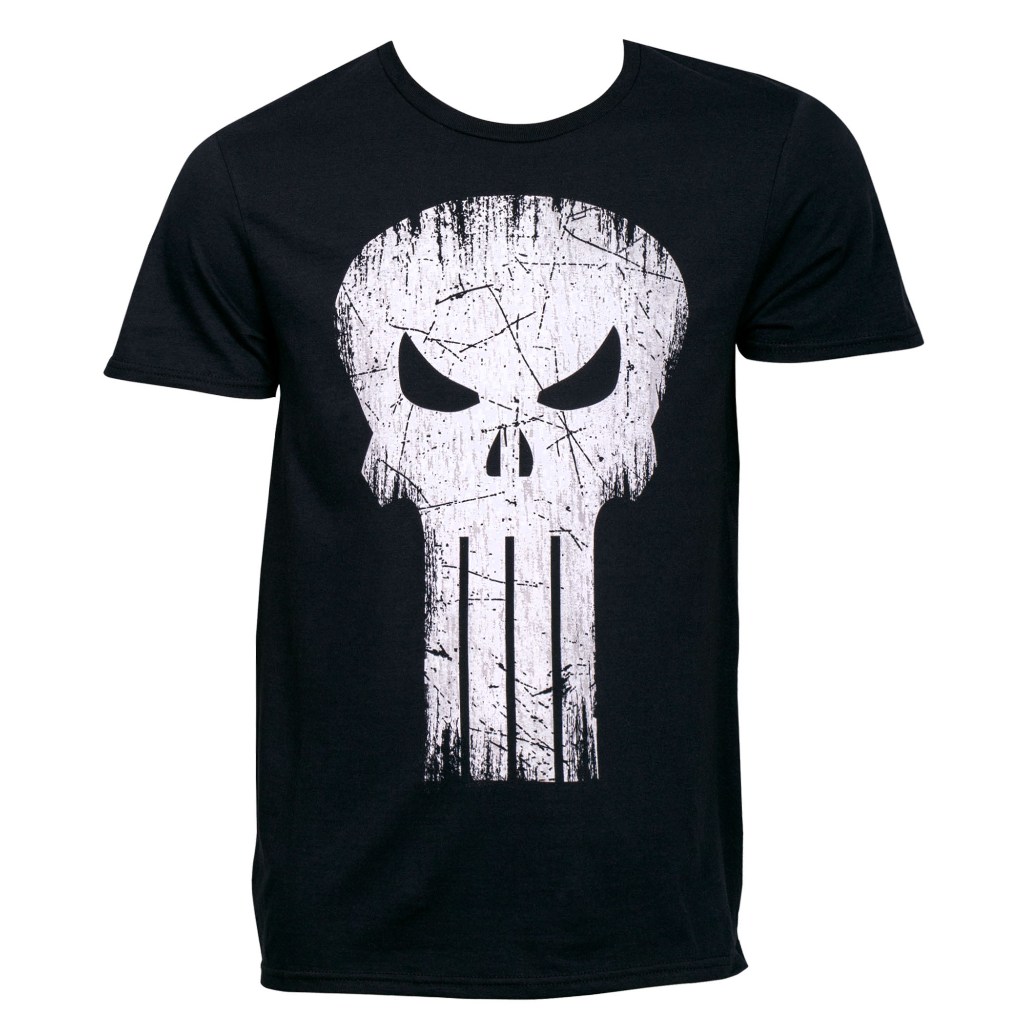 Punisher Skull Distressed Logo T-Shirt, Black