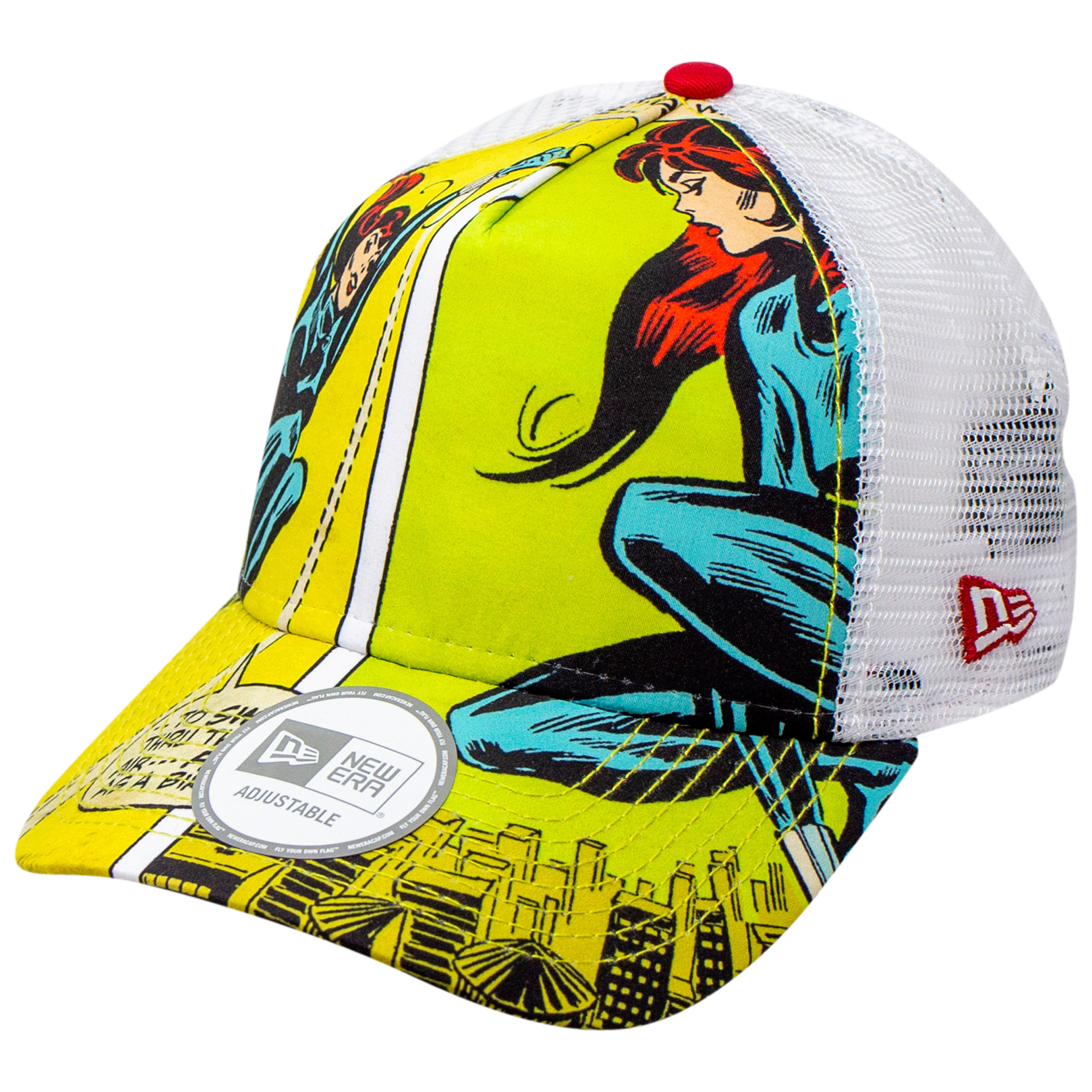 Black Widow Comic Scene Sublimated New Era Adjustable Trucker Hat, Multi-Color