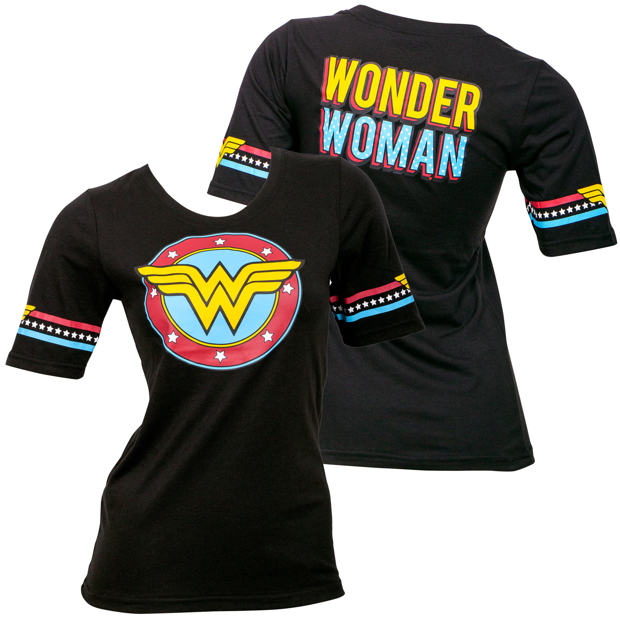 Wonder Woman Star Crest Front and Back Print Women's T-Shirt, Black