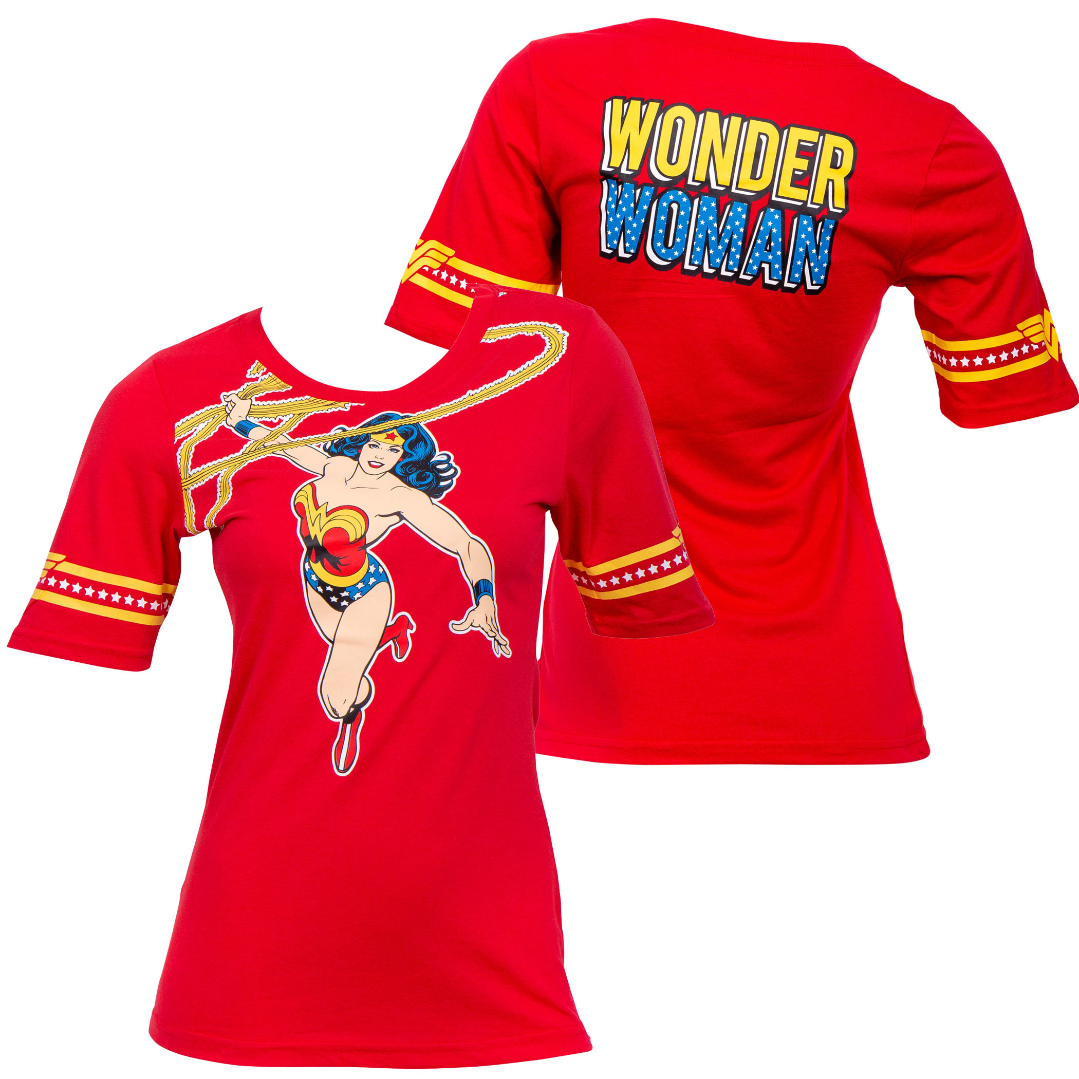 Wonder Woman Lasso Front and Back Print Women's T-Shirt, Red