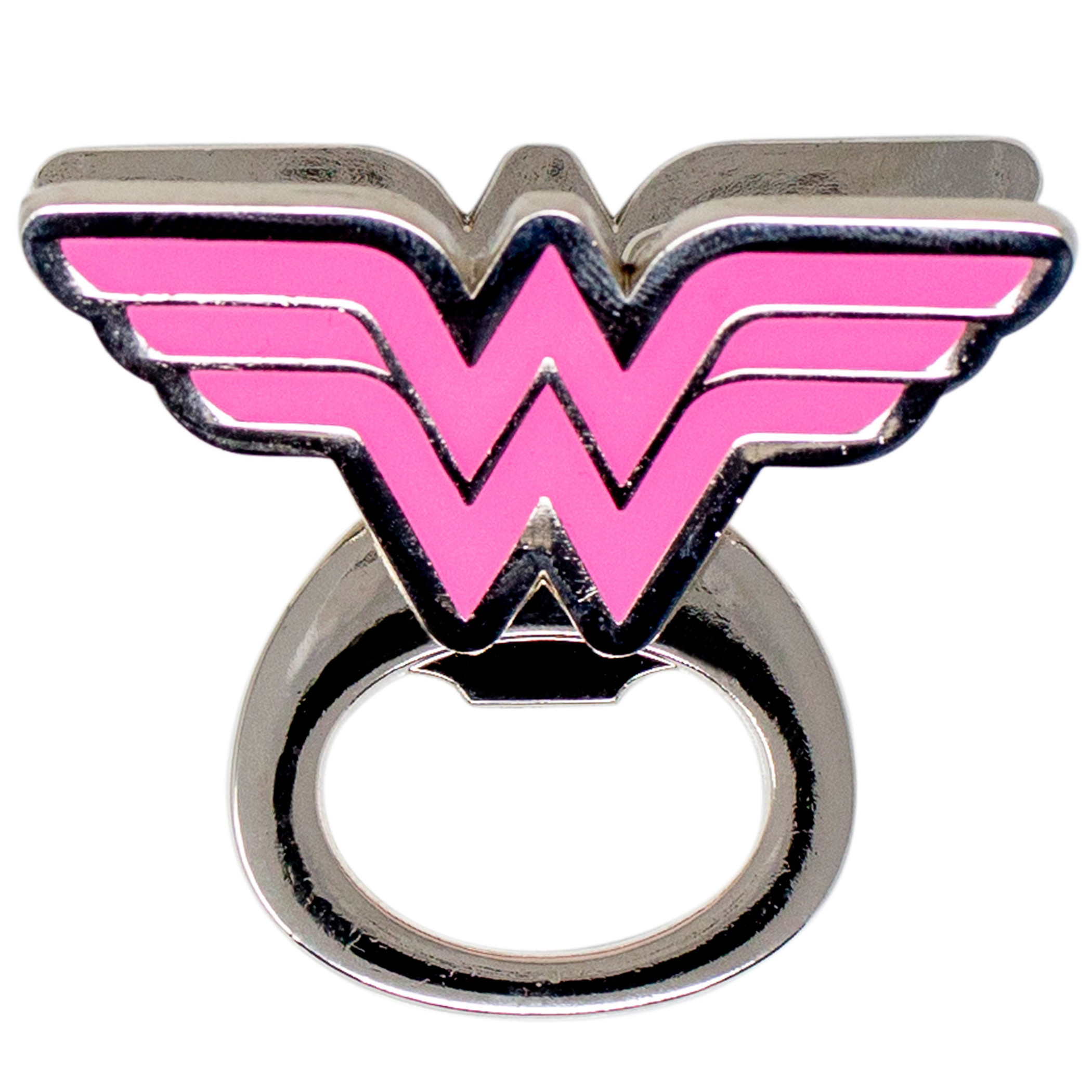 Wonder Woman Pink Logo Bottle Opener Magnet, Silver