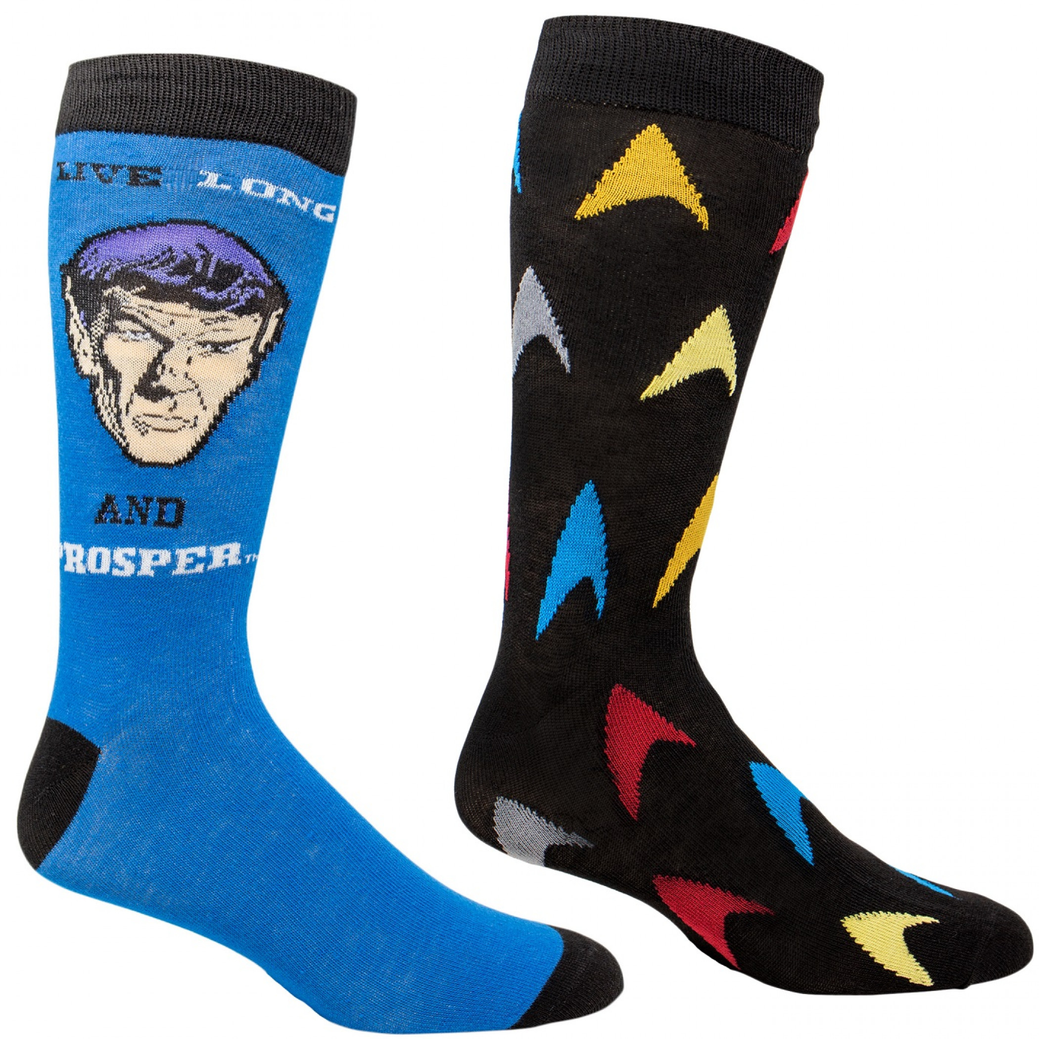 Star Trek Spock Live Long and Prosper and Logo 2-Pair Pack of Casual Crew Socks, Multi-Color
