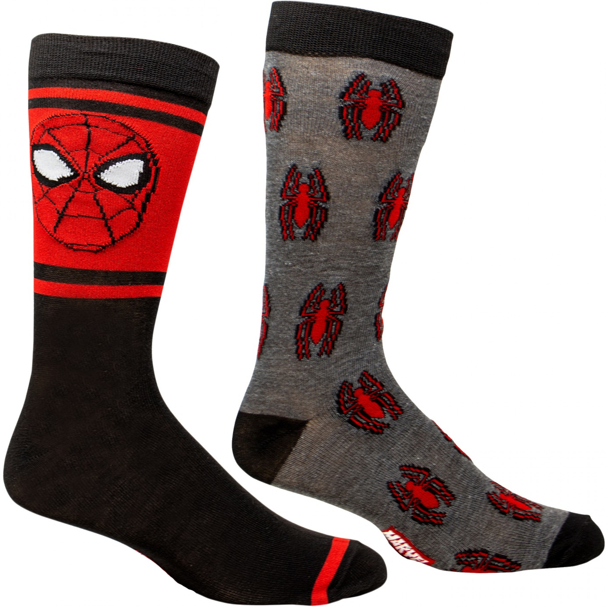 Spider-Man Face and Spider Symbol 2-Pair Pack of Casual Crew Socks, Multi-Color