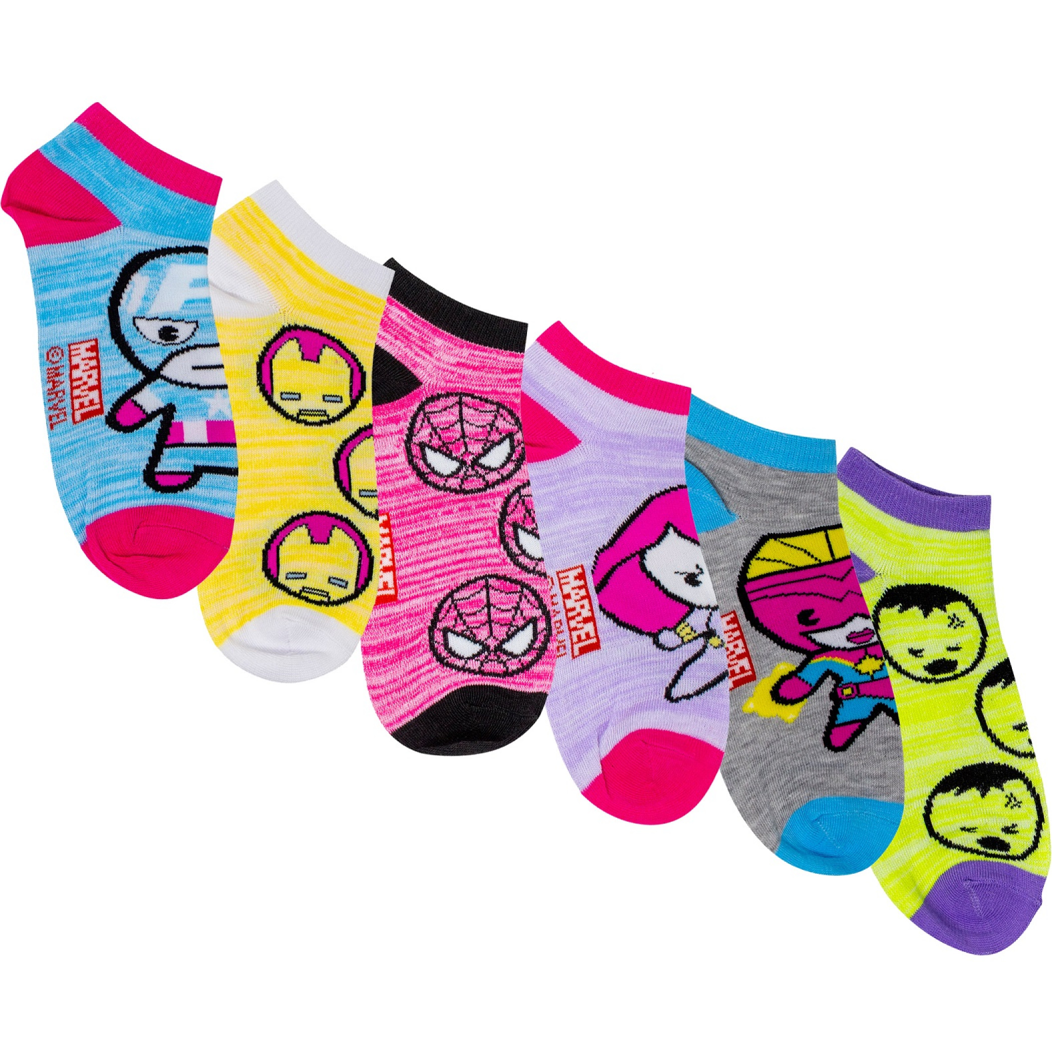 Marvel Avengers Heroes Assorted Women's 6-Pack Shorties Socks, Multi-Color