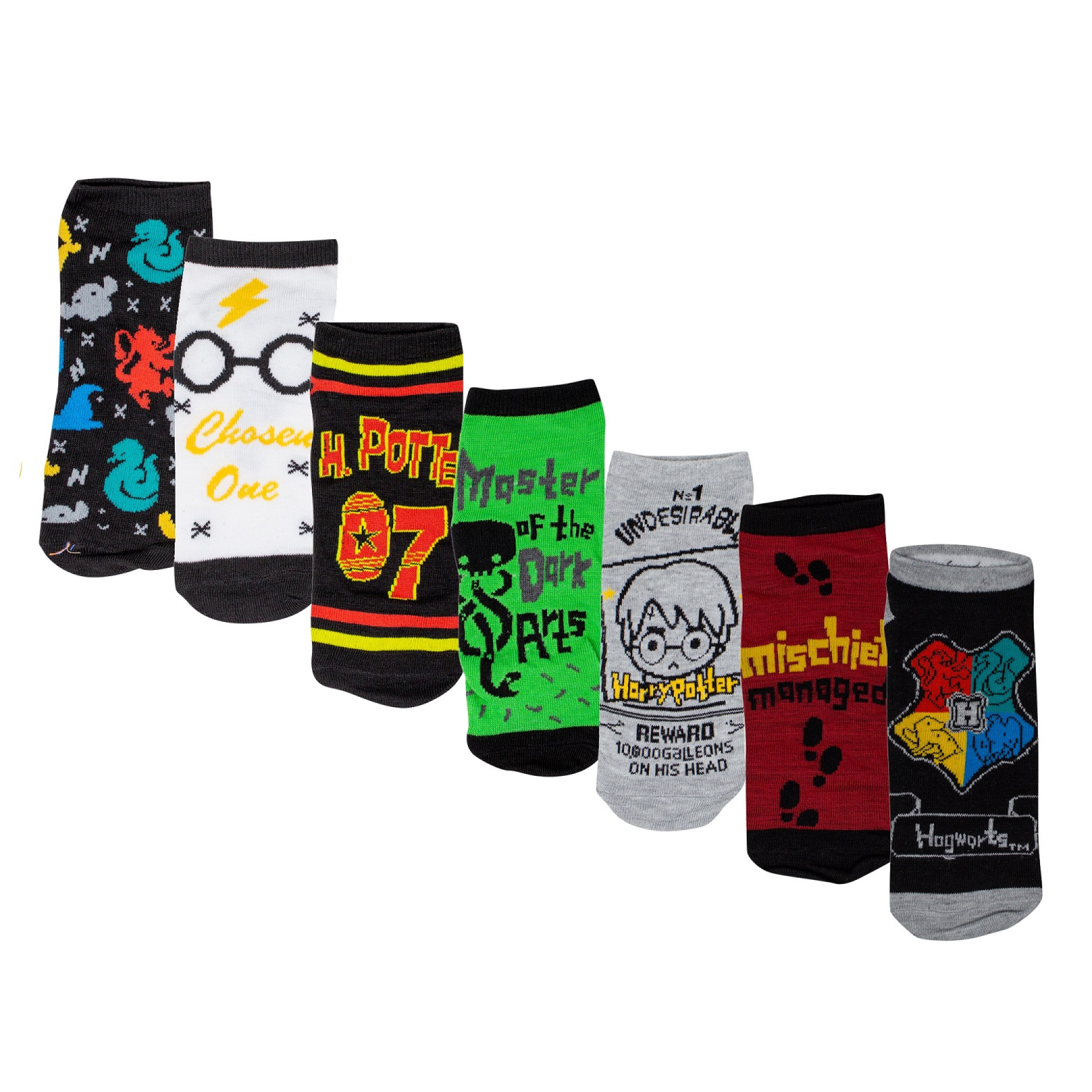 Harry Potter Chibi Sock of the Week Assorted Women's Shorties Socks 7-Pair Box Set, Multi-Color