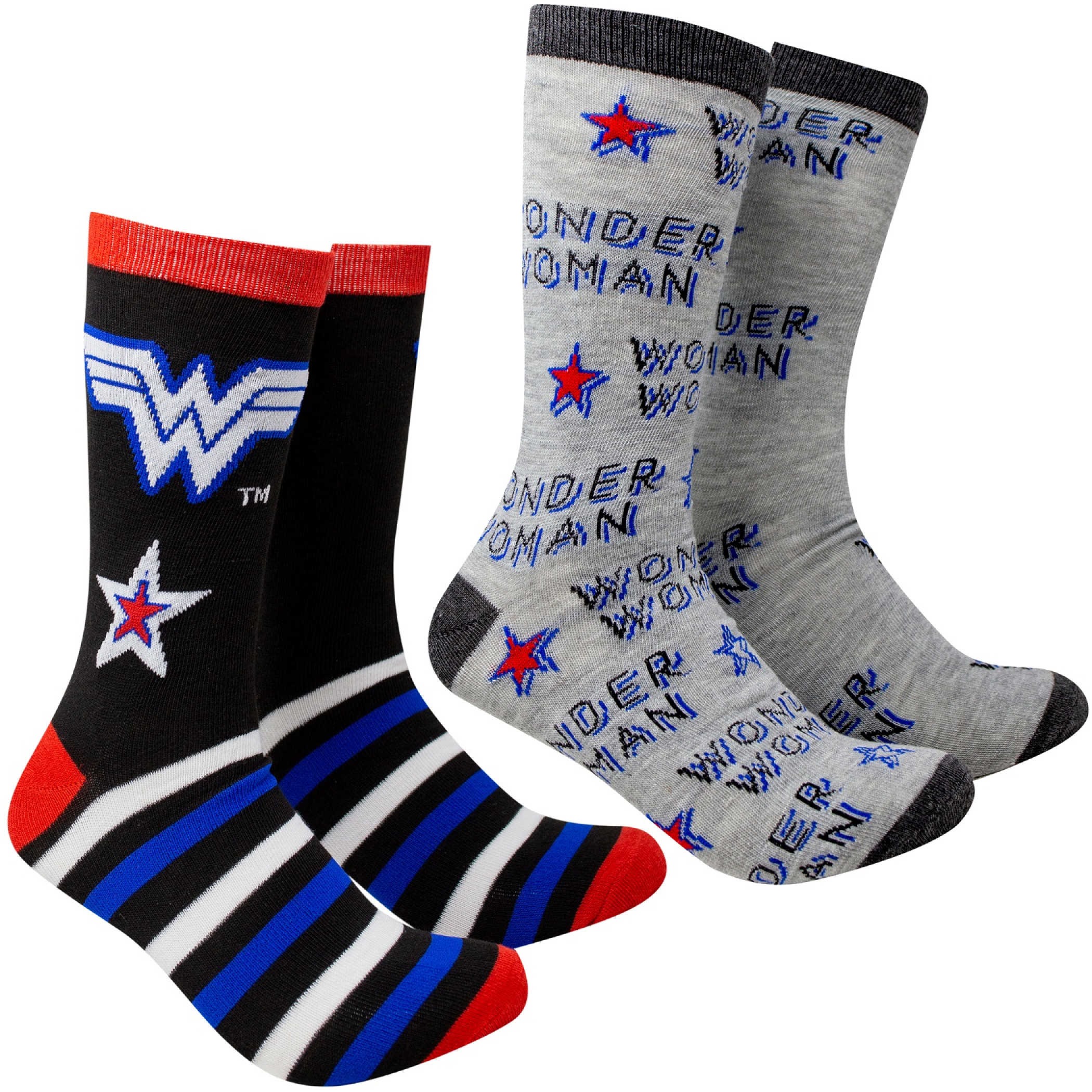 Wonder Woman Stars and Stripes 2-Pack Casual Crew Socks, Multi-Color