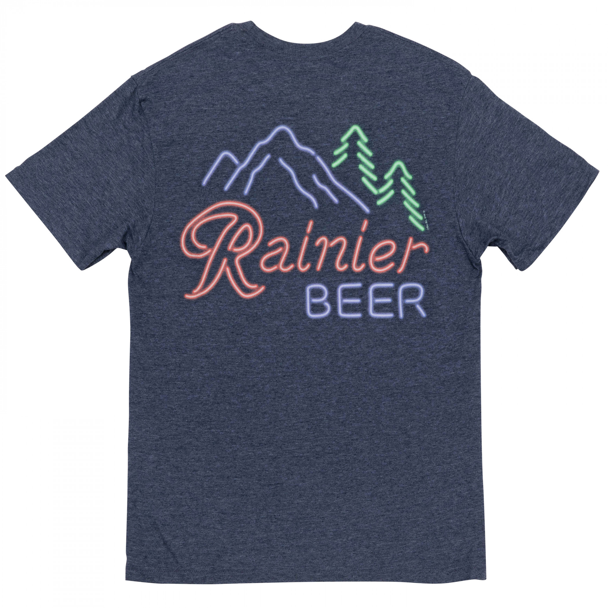 Rainier Beer Neon Bar Sign Front and Back Print T-Shirt