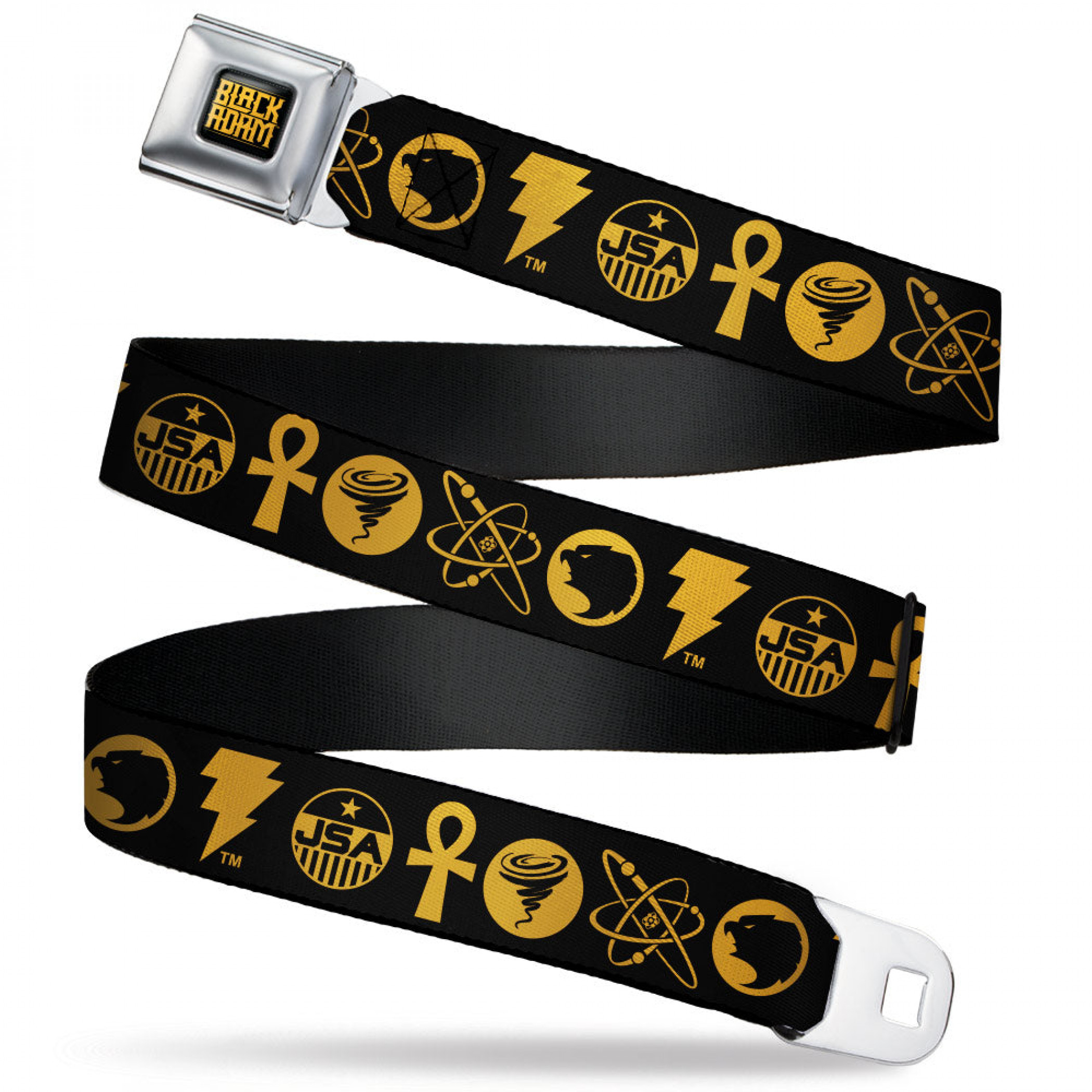 Black Adam Title Logo & Justice Society Icons Seatbelt Belt, Black