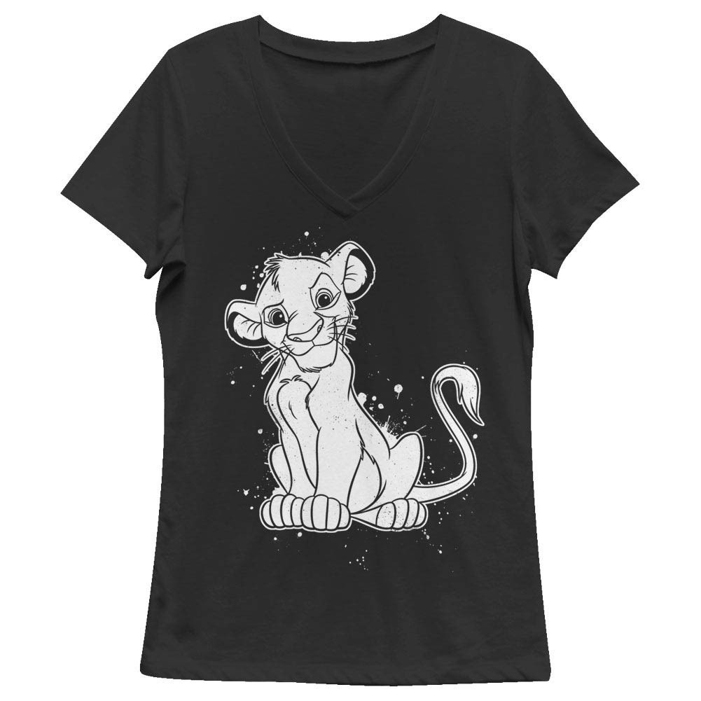 Disney Lion King Simba Splatter Black Juniors V Neck T-Shirt