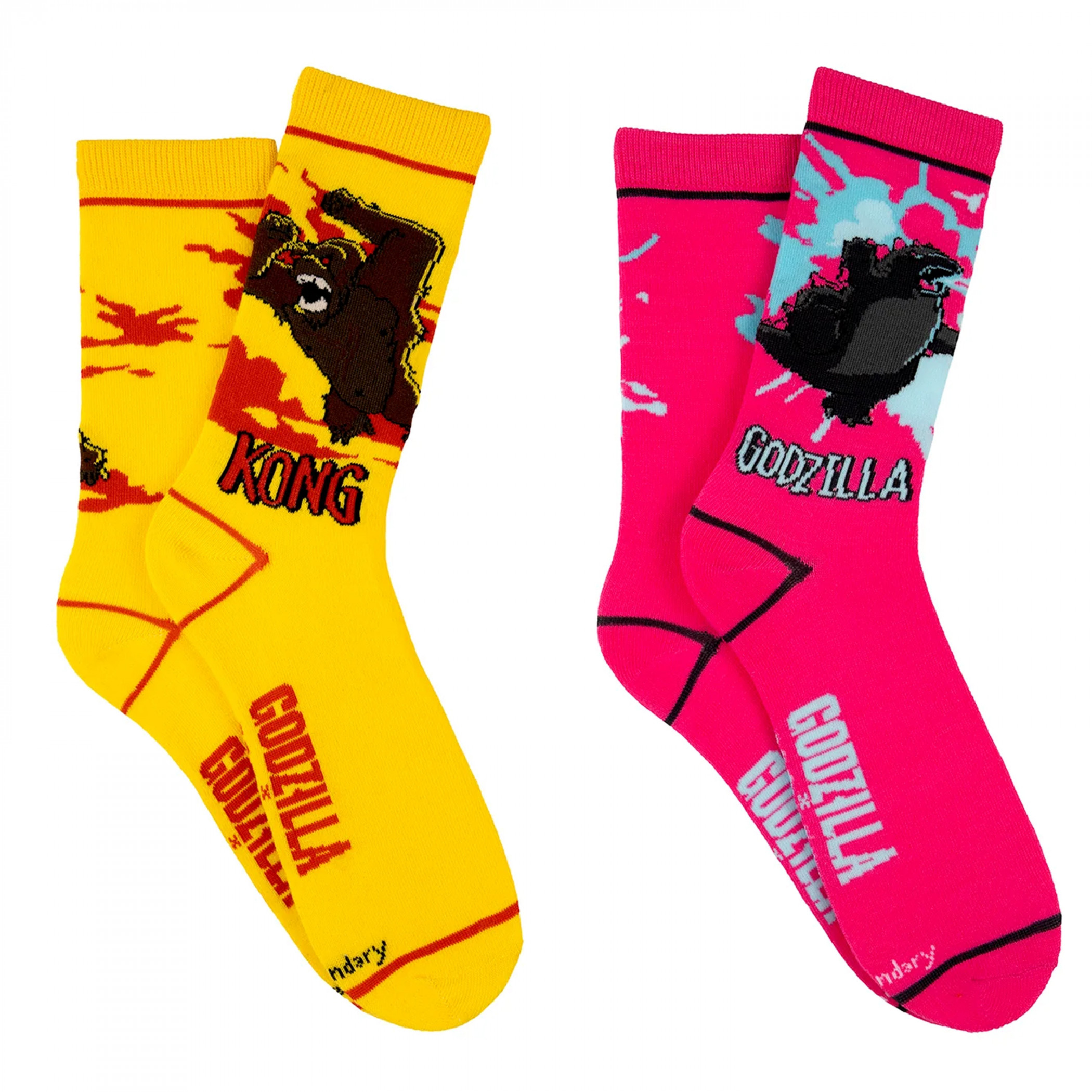 Godzilla x Kong Battle Neon Crew Socks 2-Pair Pack, Multi-Color