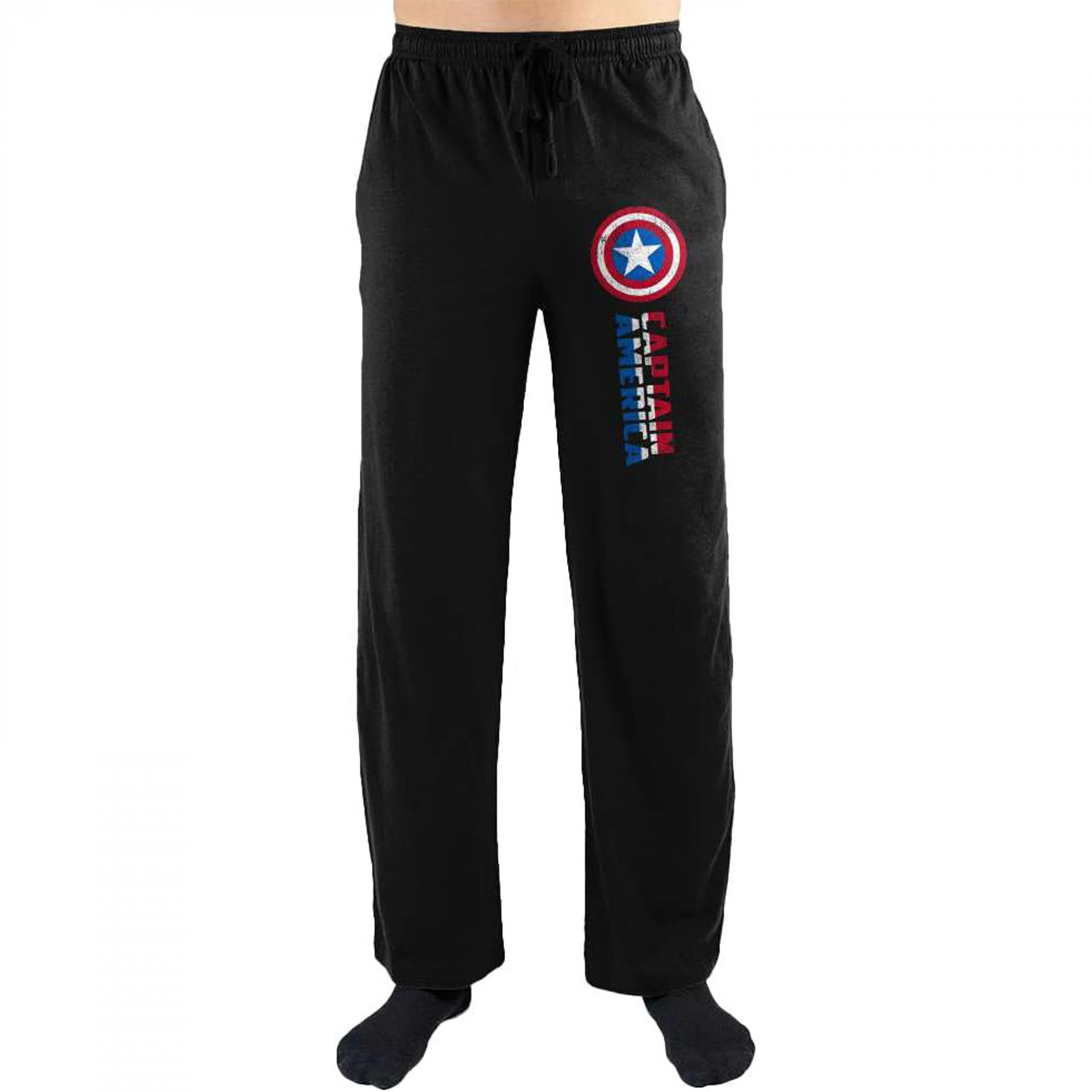 Captain America Red White and Blue Logo Pajama Pants, Black