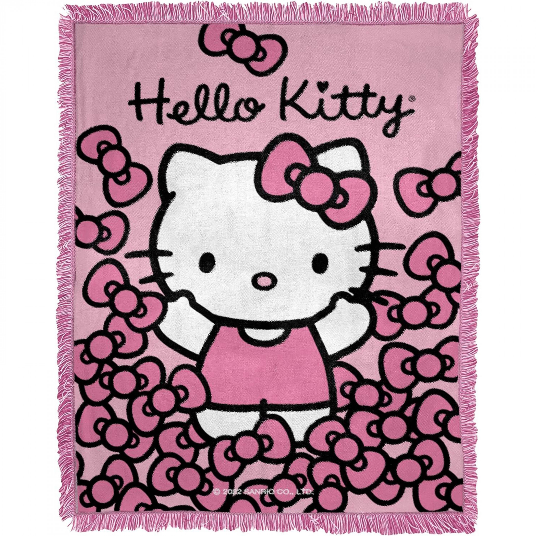 Hello Kitty More Bows 46'x60' Woven Throw w/ Tassels, Pink