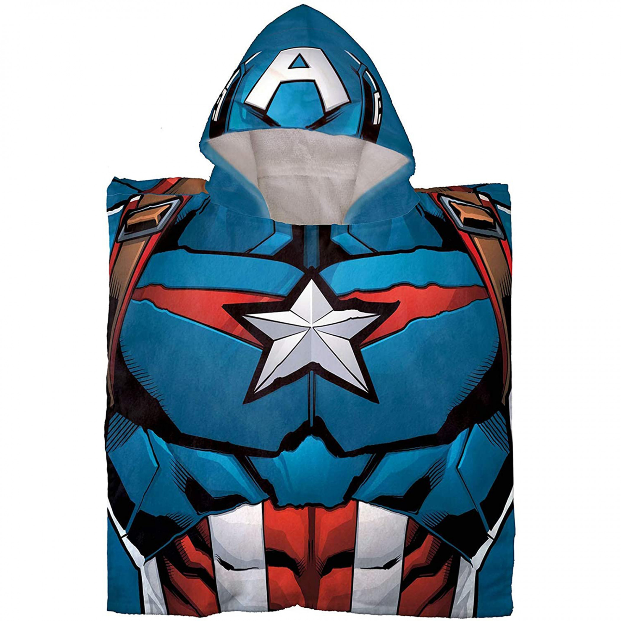 Captain America Kids Beach Towel Hooded Poncho, Blue