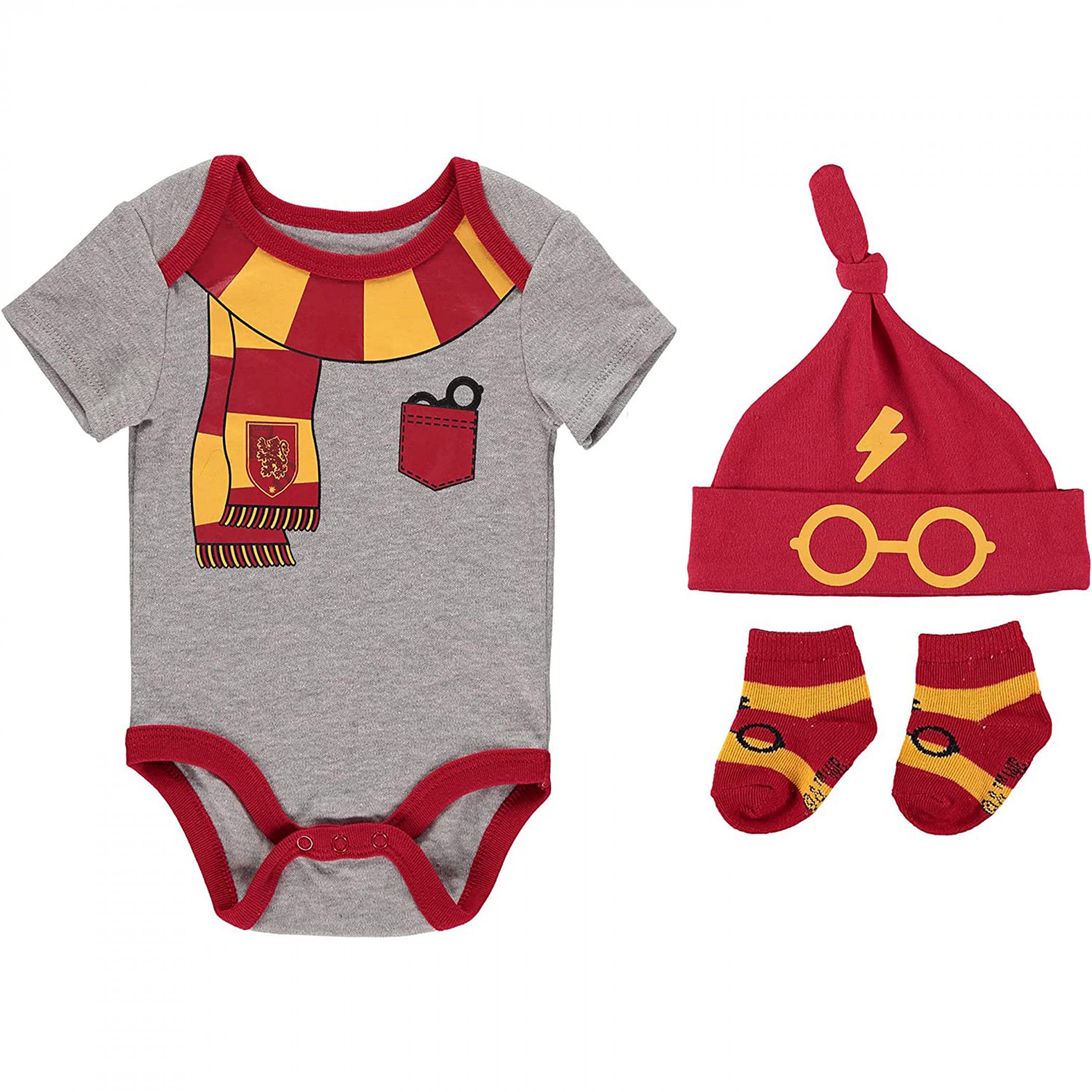 Harry Potter Gryffindor 3-Piece Infant Bodysuit Gift Set, Grey
