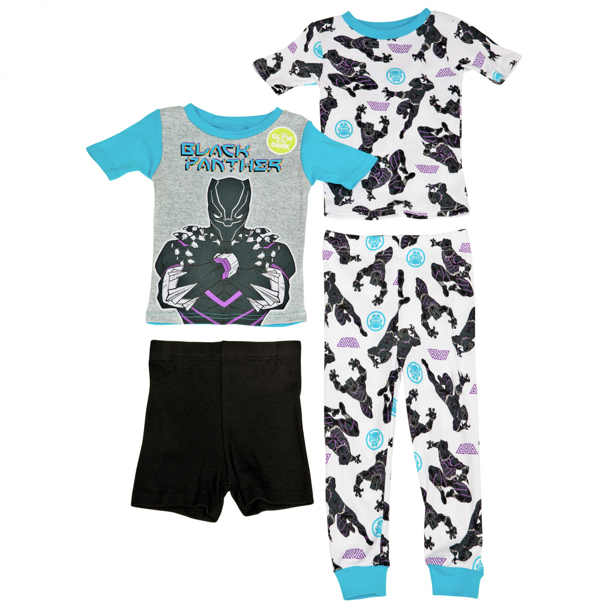Black Panther 4-Piece Youth Glow In The Dark Shirt and Pants Set, Multi-Color