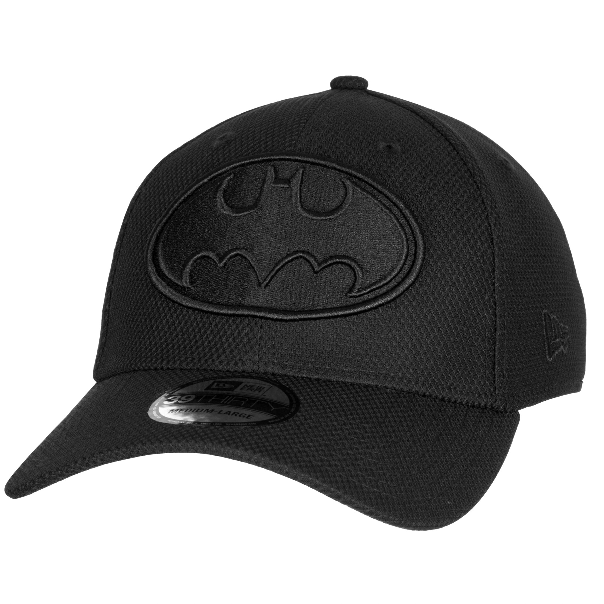 Batman Symbol Black on Black New Era 39Thirty Fitted Hat, Black