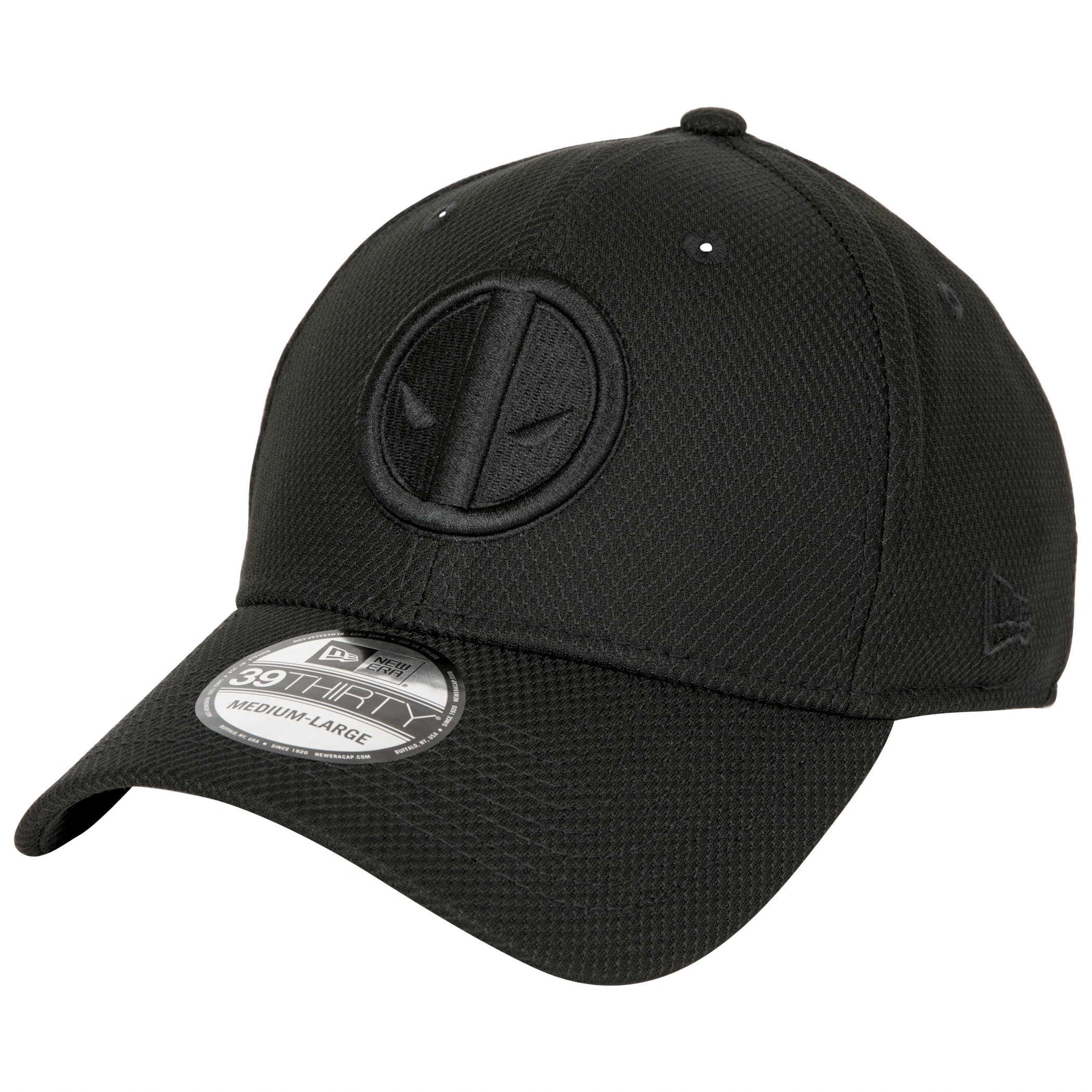 Deadpool Logo Black on Black Colorway New Era 39Thirty Fitted Hat, Black