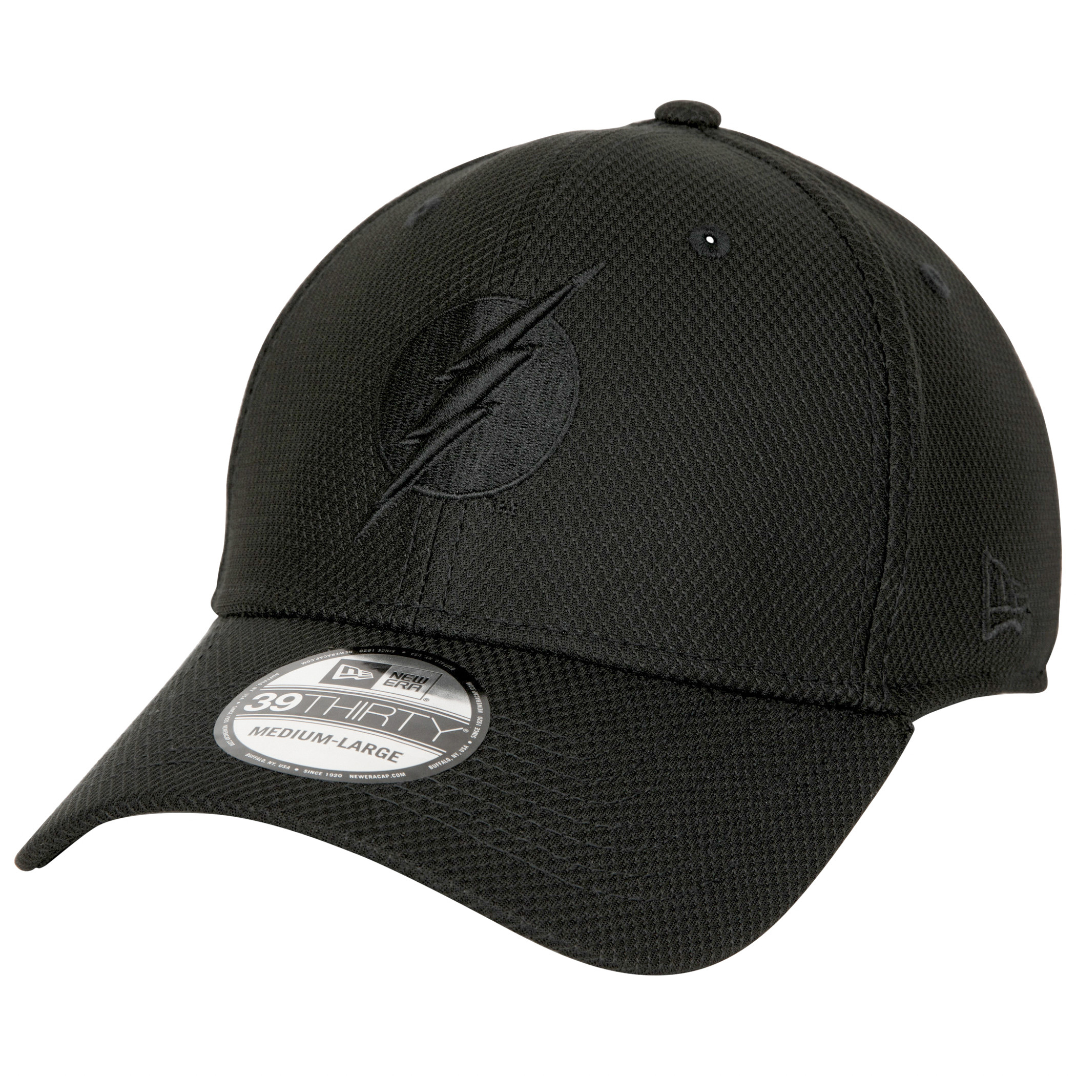 The Flash Logo Black on Black Colorway New Era 39Thirty Fitted Hat, Black