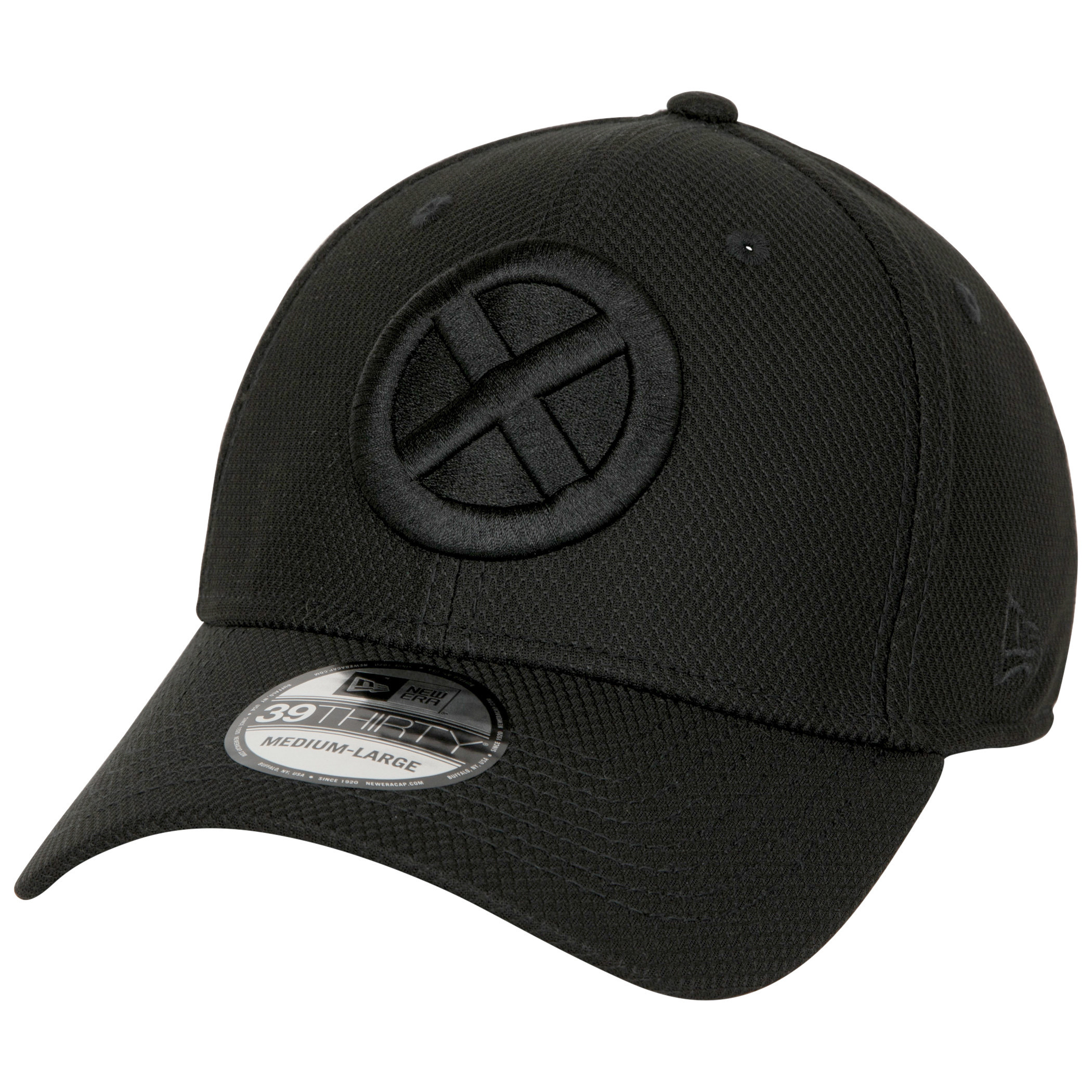 X-Men Logo Black on Black Colorway New Era 39Thirty Fitted Hat, Black
