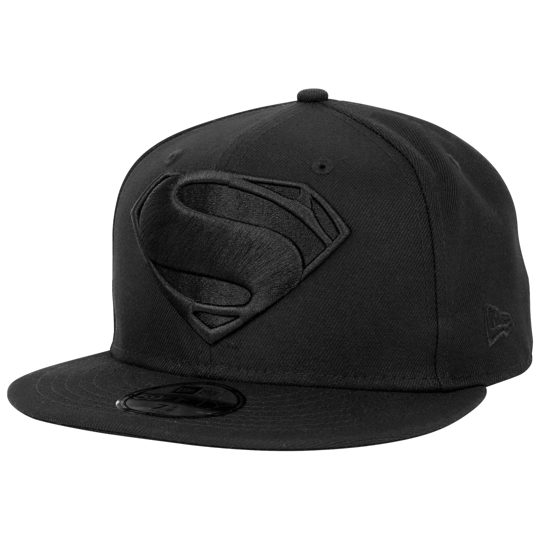 Superman Justice League Logo Black on Black New Era 59Fifty Fitted Hat, Black