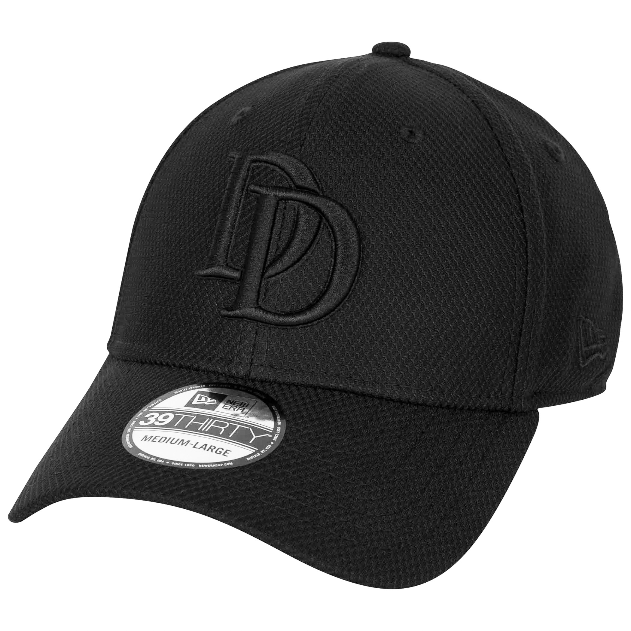 Daredevil Logo Black on Black New Era 39Thirty Fitted Hat, Black