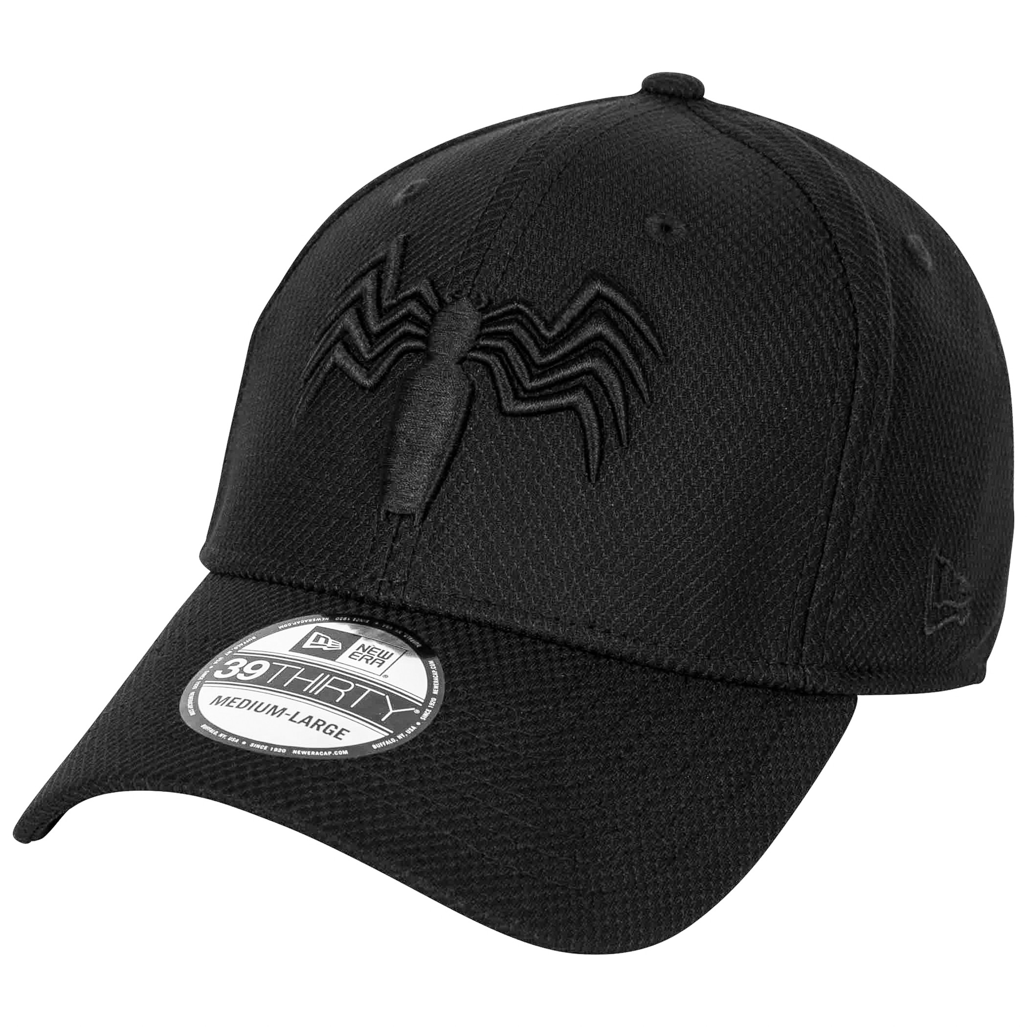 Venom Logo Black on Black New Era 39Thirty Fitted Hat, Black