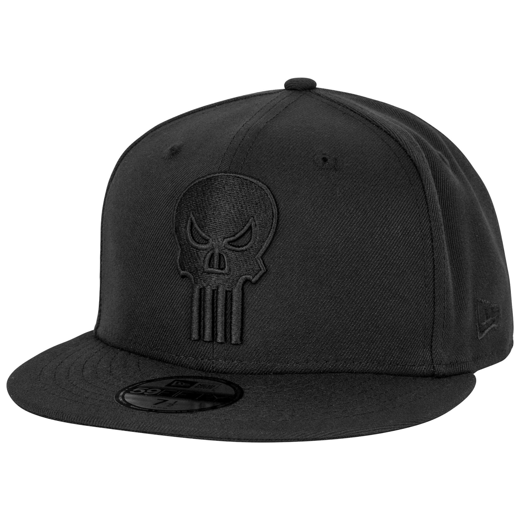 Punisher Logo Black on Black New Era 59Fifty Fitted Hat, Black