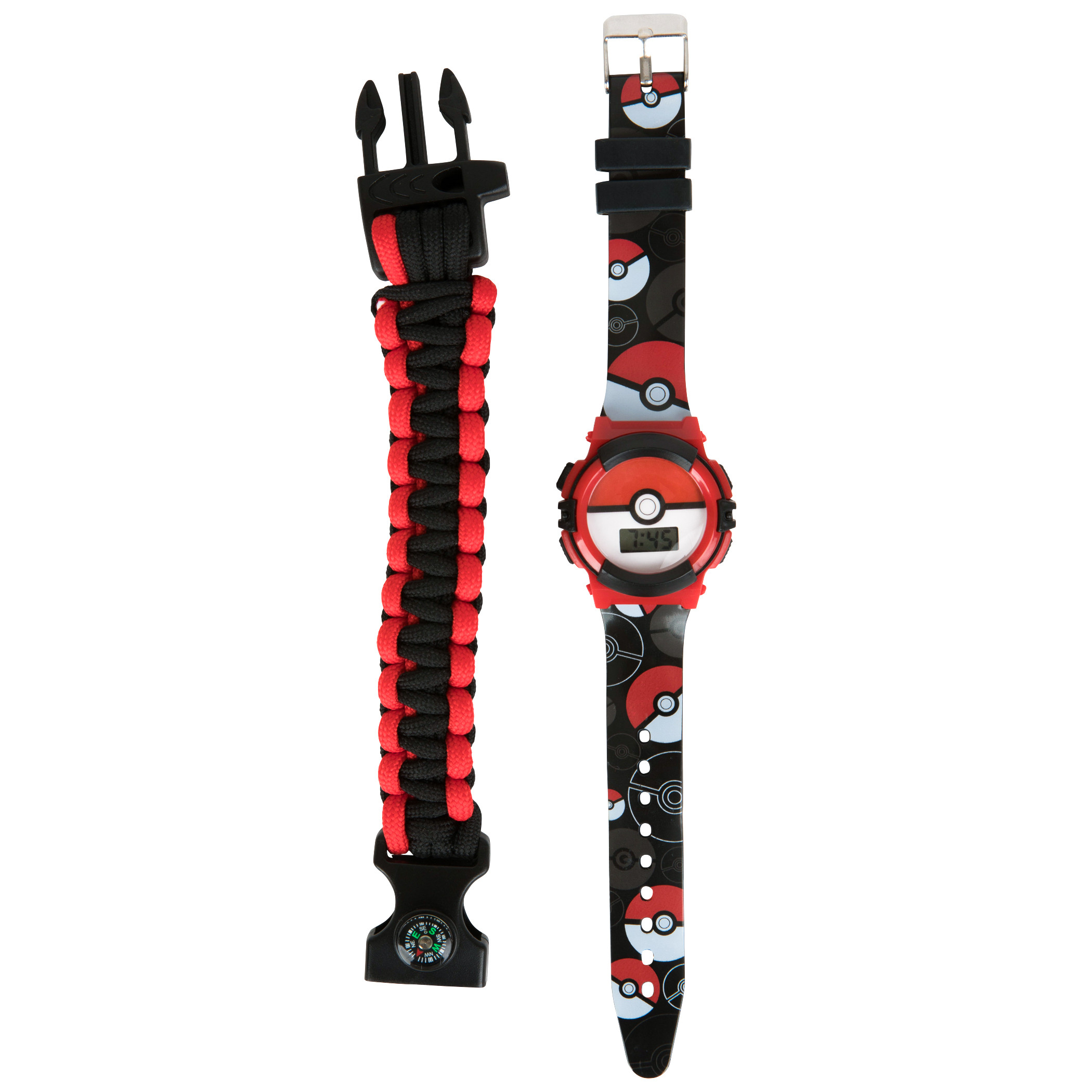 Pokemon Pokeball LCD Watch with Corded Survival Band, Multi-Color