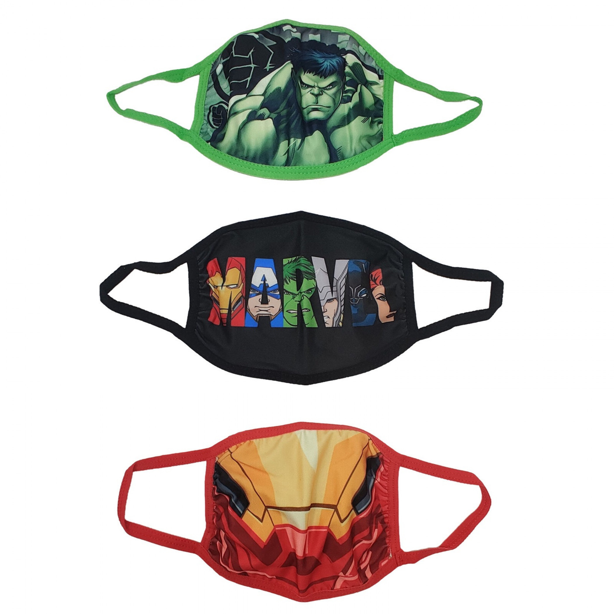 Marvel Avengers Team Characters 3-Pack of Kids Face Masks, Multi-Color