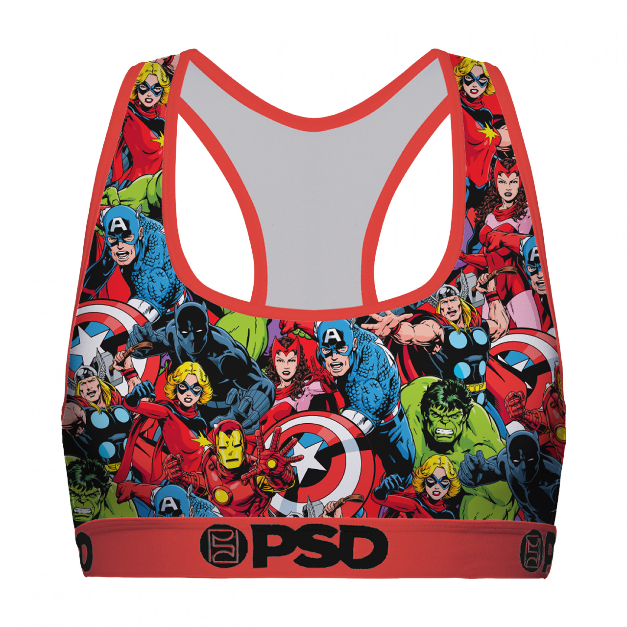 Avengers Heroes Collage PSD Sports Bra, Multi-Color