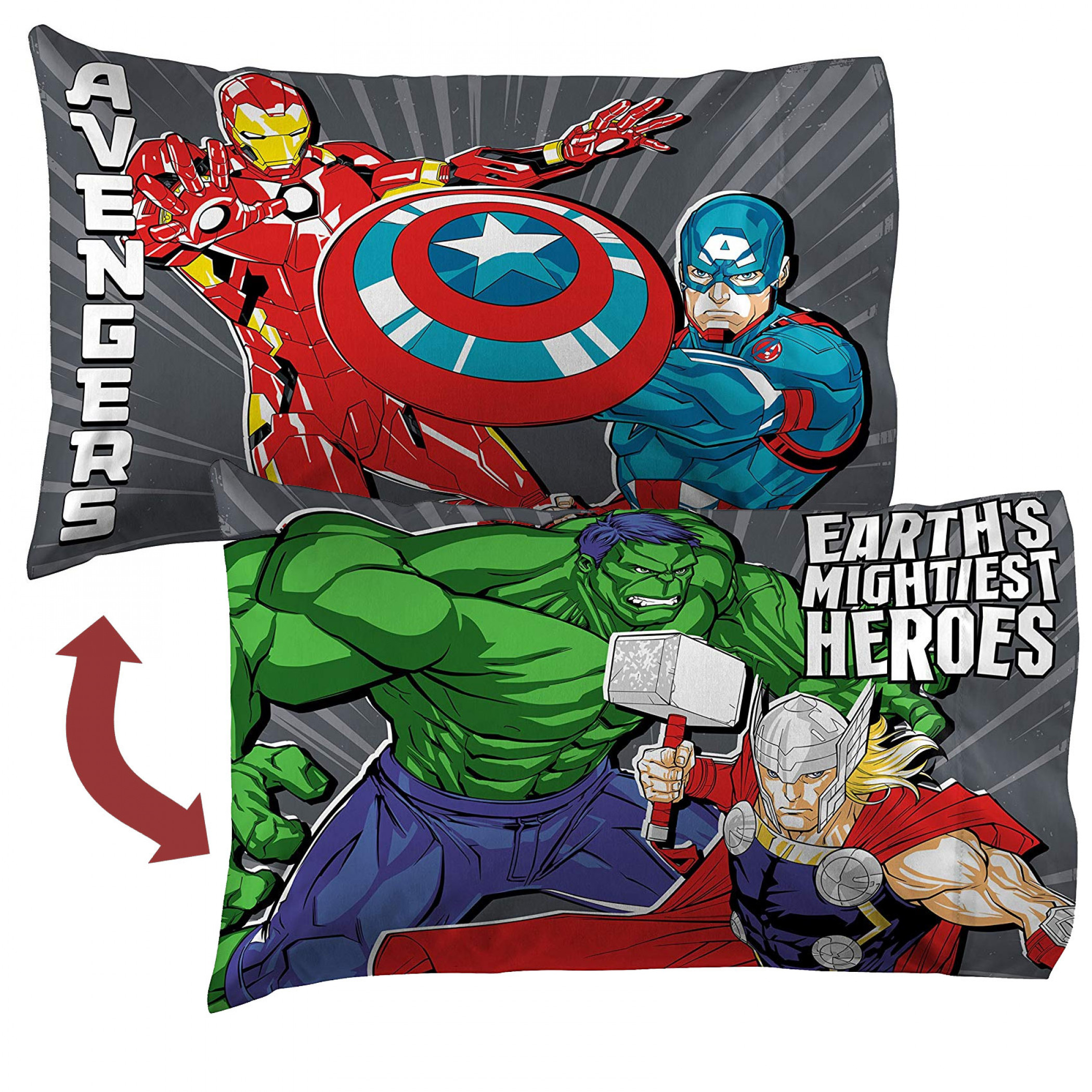 Marvel Avengers Mightiest Heroes Reversible Pillow Case, Grey