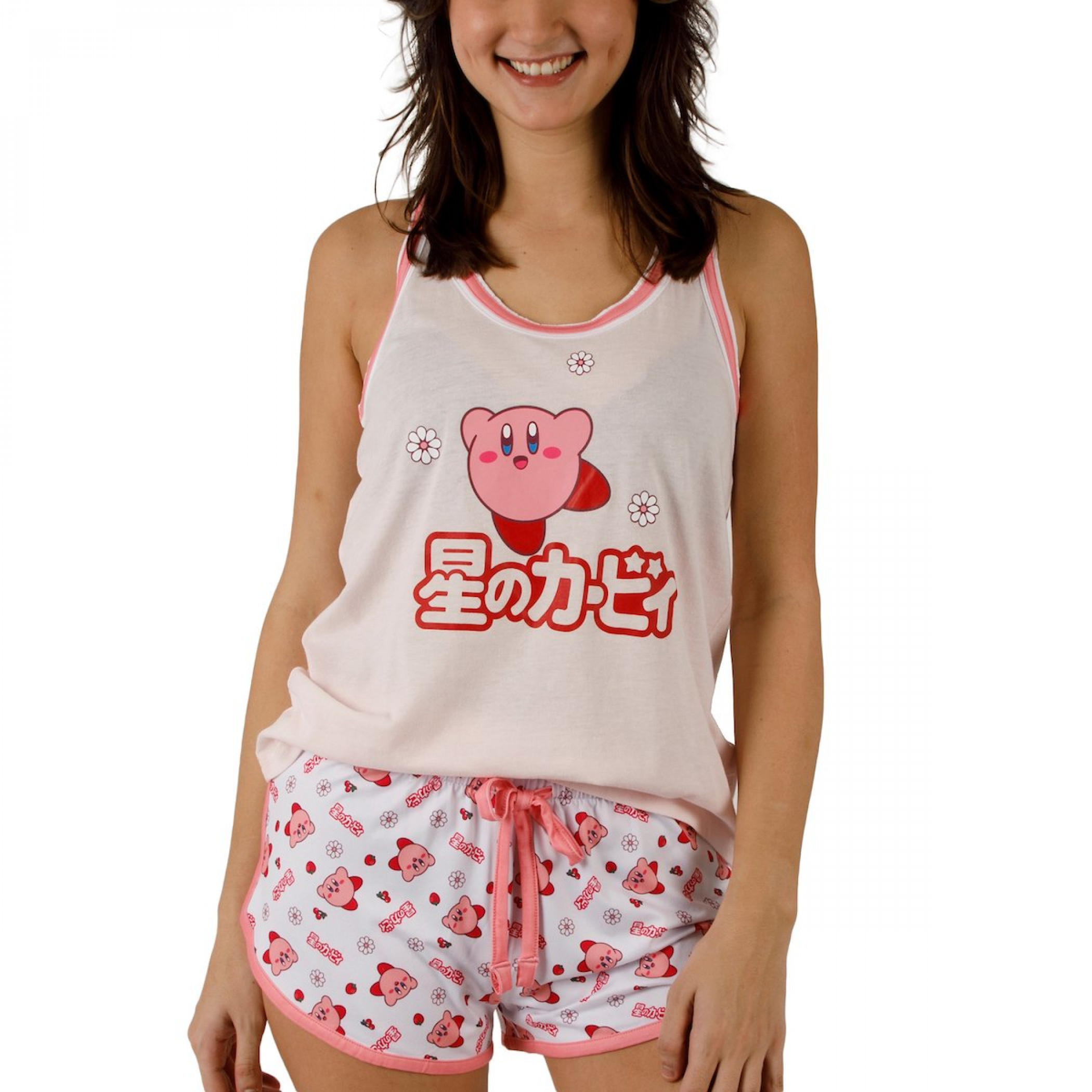 Kirby Floral Junior's Tank Top and Shorts Sleepwear Set, Pink