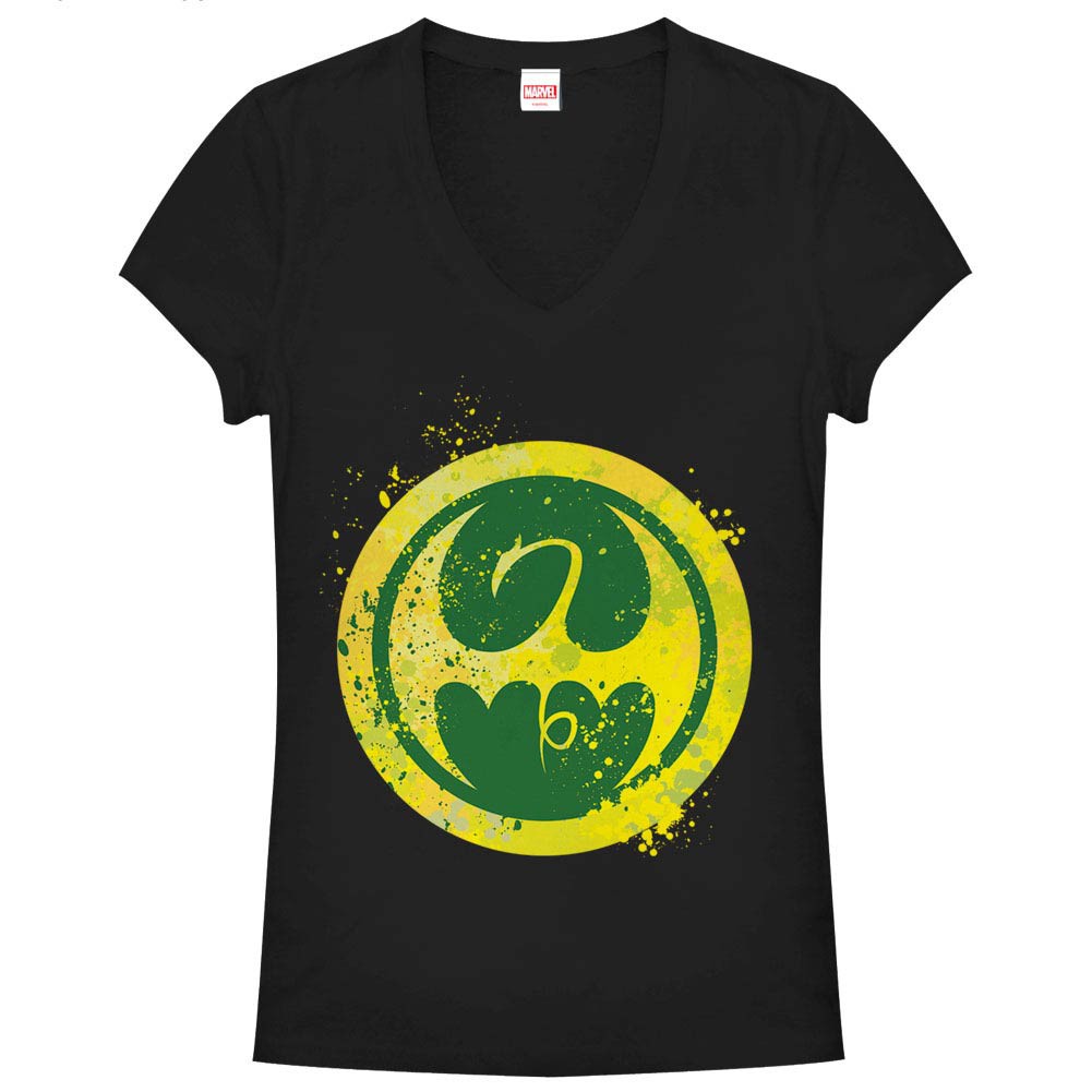 Marvel Teams Fist Splatter Icon Black Juniors V Neck T-Shirt, Black