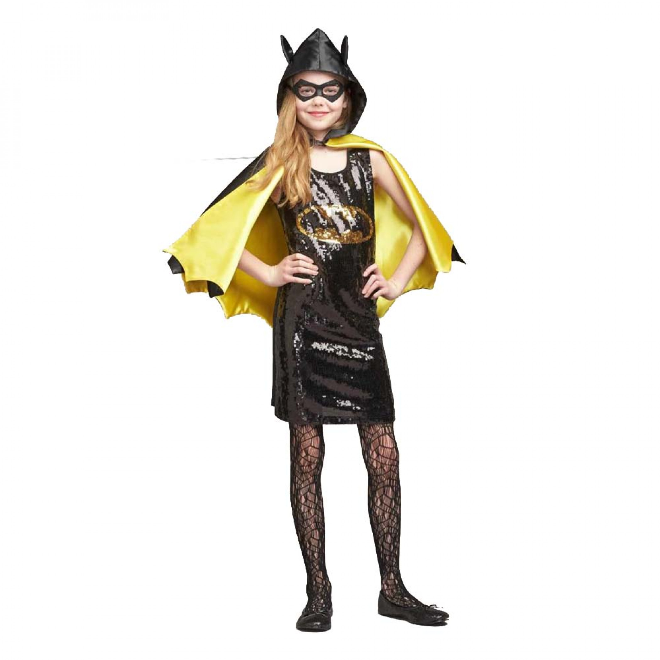 DC Comics Batgirl Sequin Dress with Mask & Cape, Black